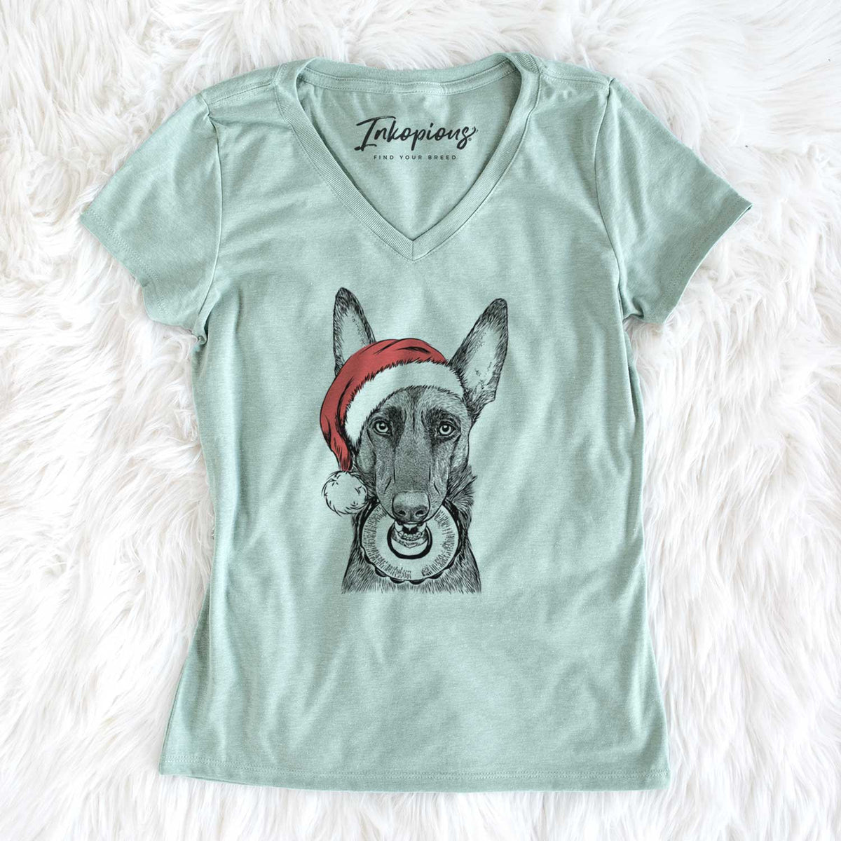 Santa Juno the Belgian Malinois - Women's V-neck Shirt