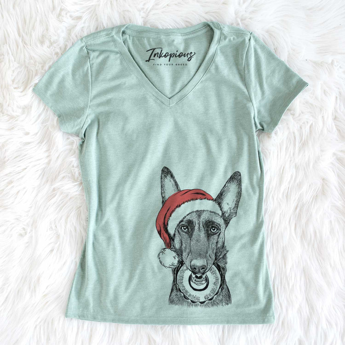 Santa Juno the Belgian Malinois - Women's V-neck Shirt