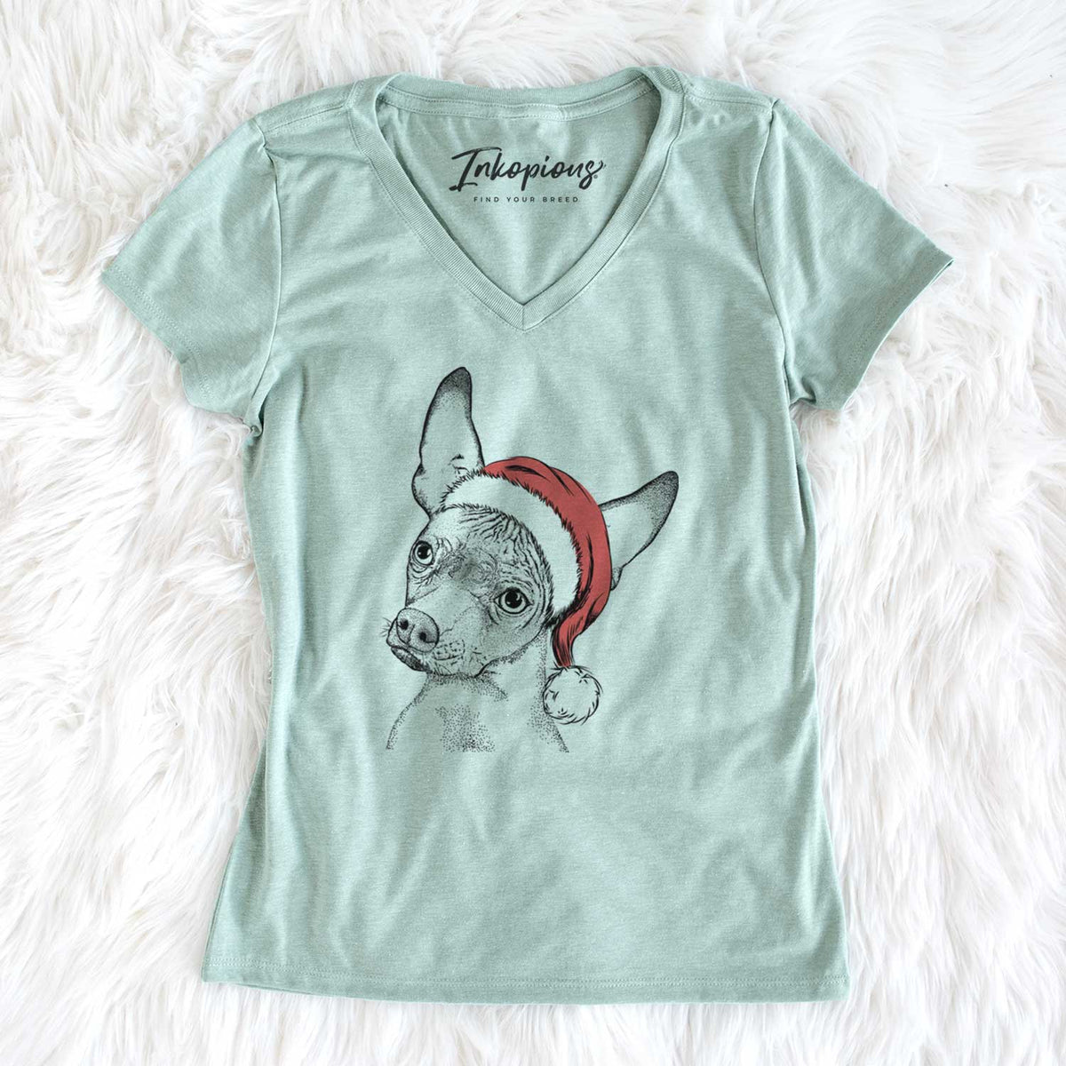 Santa Kahlo the Xoloitzcuintli - Women's V-neck Shirt