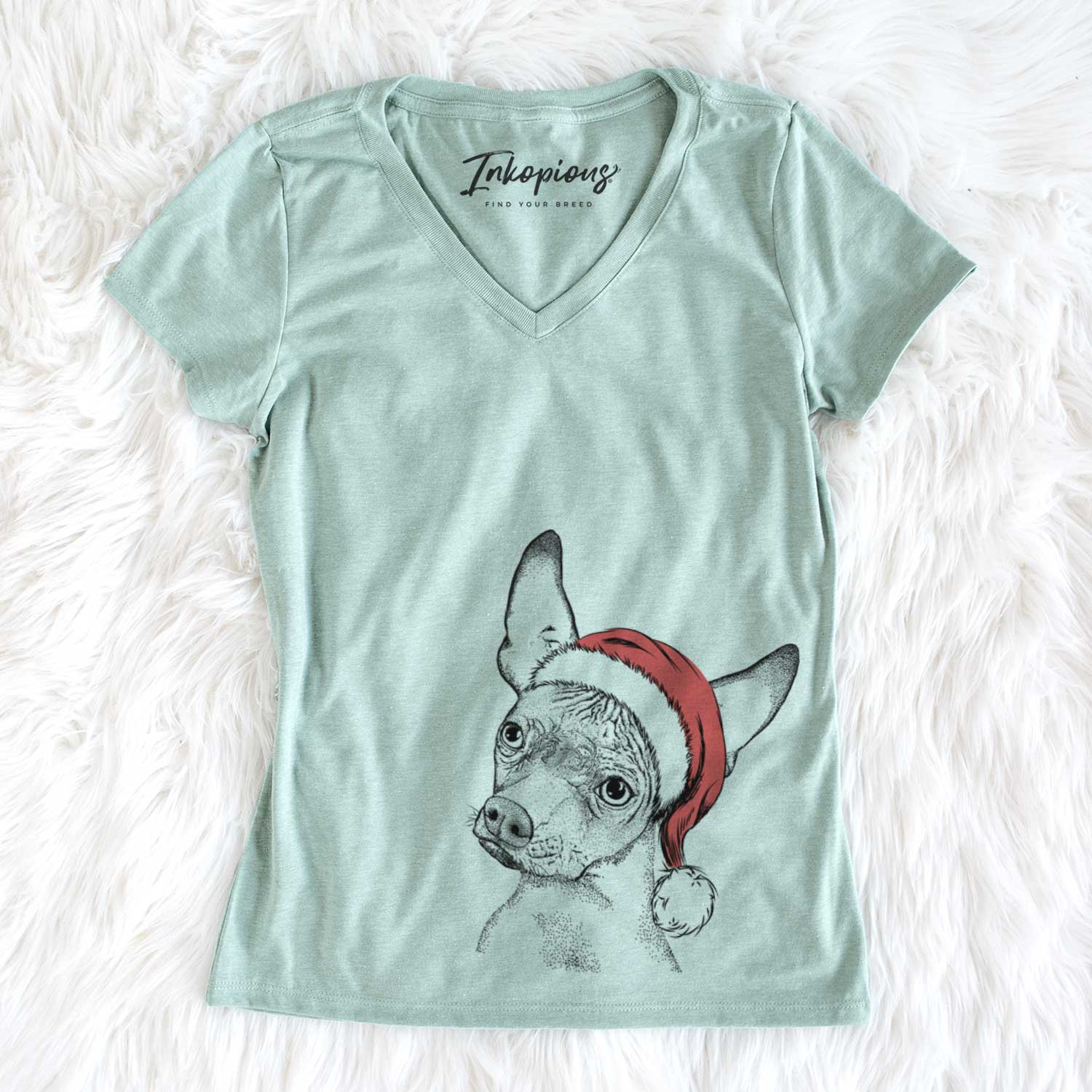 Santa Kahlo the Xoloitzcuintli - Women's V-neck Shirt