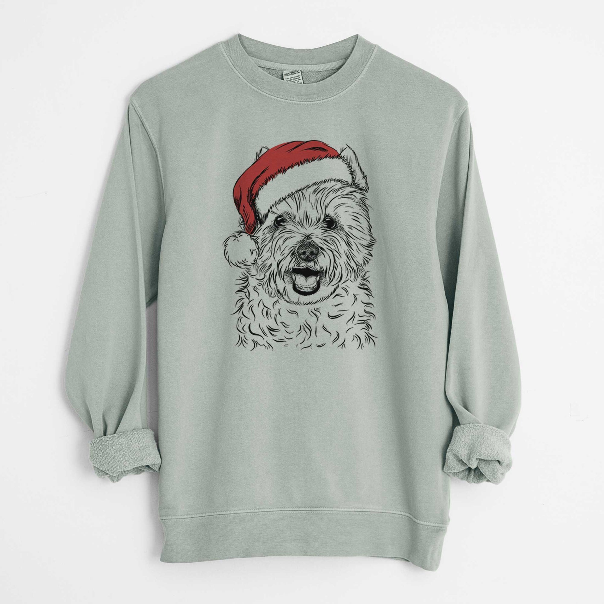 Santa Kami the West Highland Terrier - Unisex Pigment Dyed Crew Sweatshirt