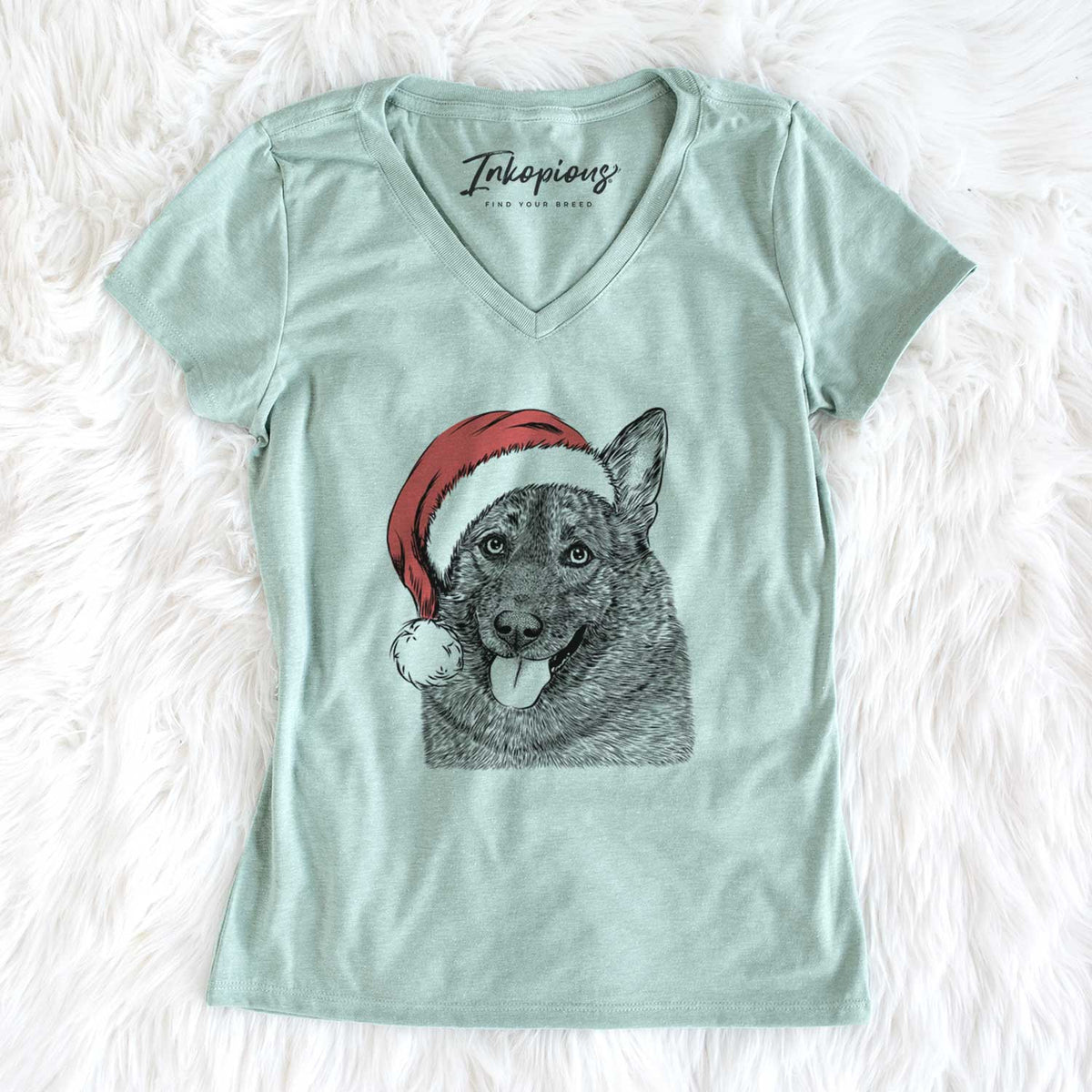 Santa Kasia the Norwegian Elkhound - Women's V-neck Shirt