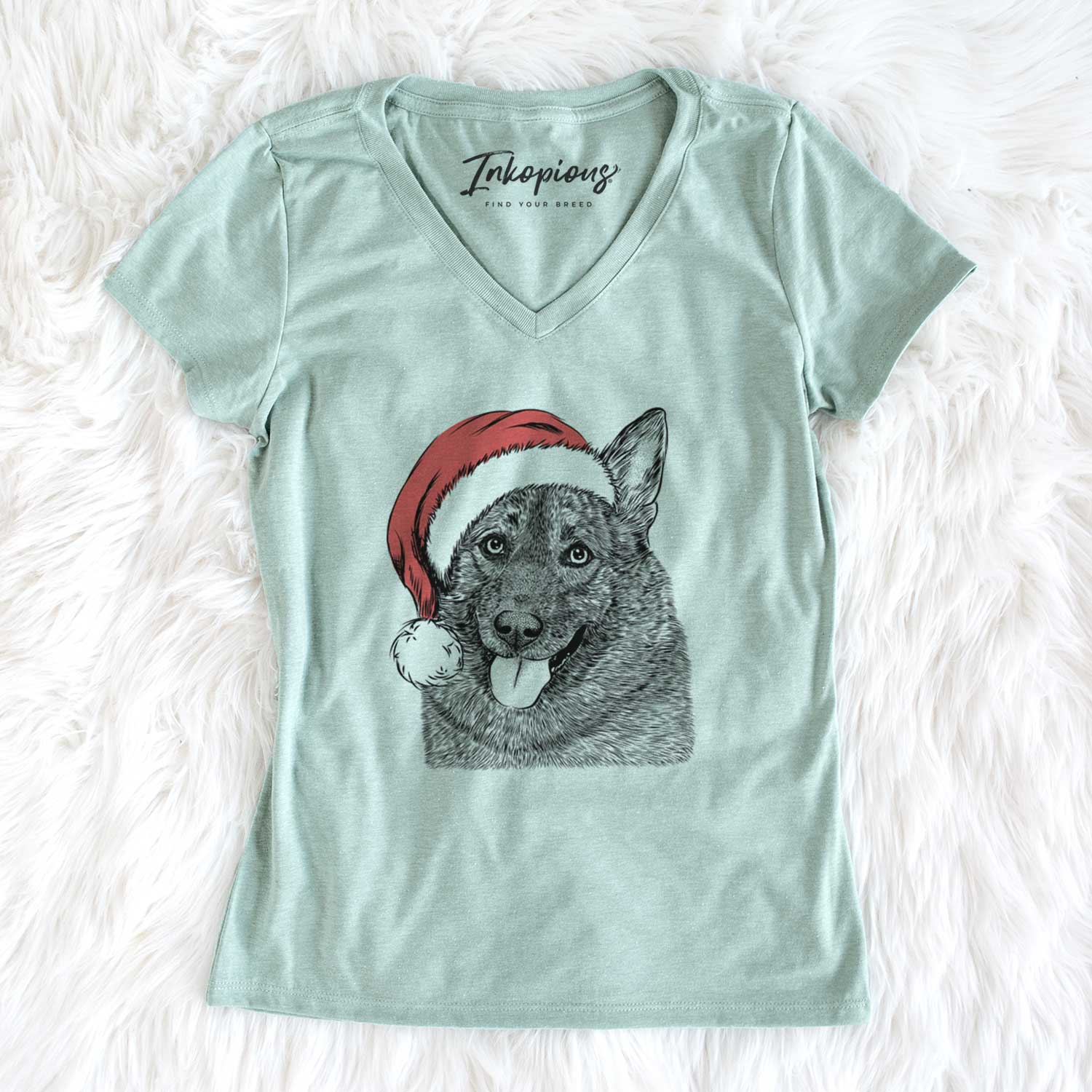 Santa Kasia the Norwegian Elkhound - Women's V-neck Shirt