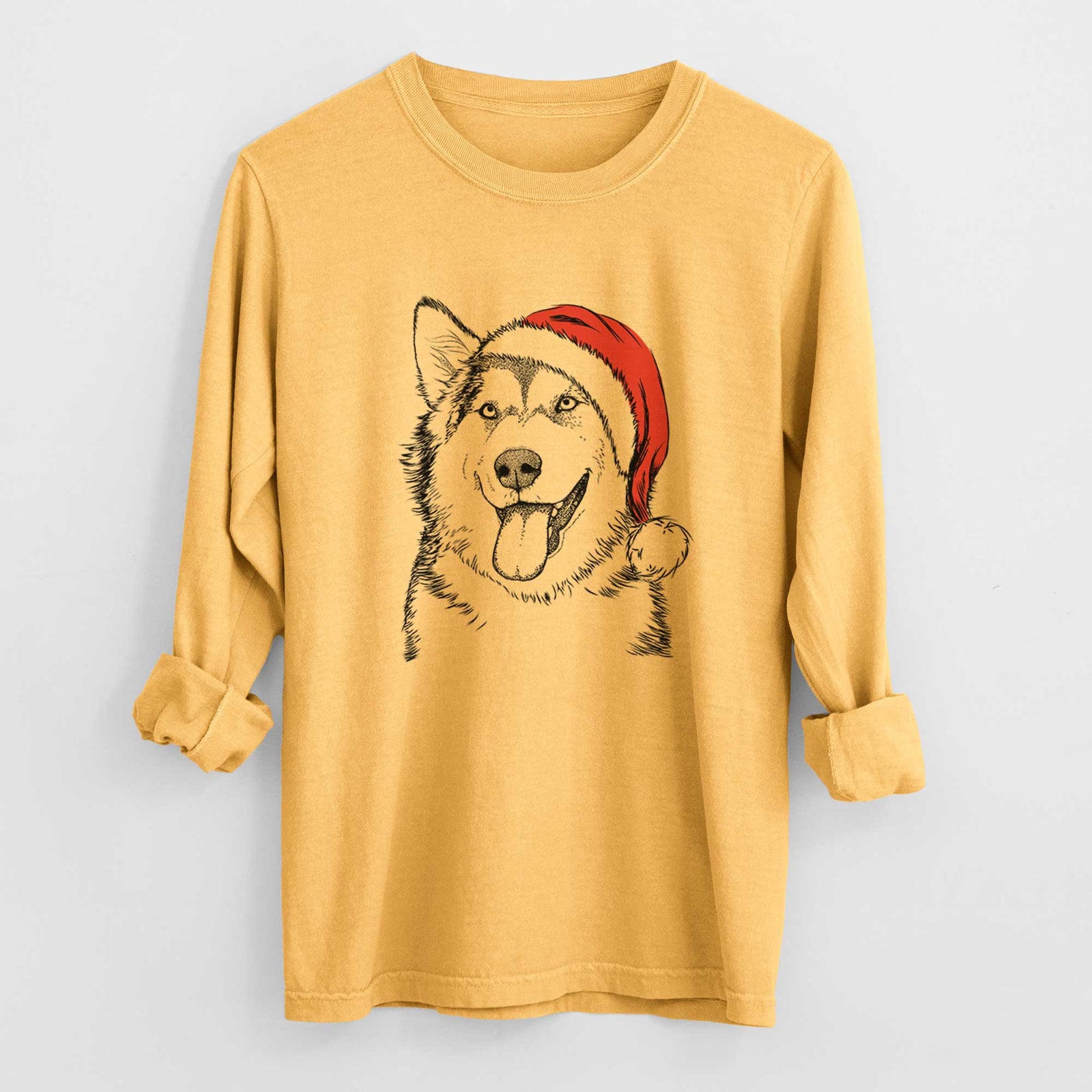 Santa Kaskae the Alaskan Malamute - Heavyweight 100% Cotton Long Sleeve