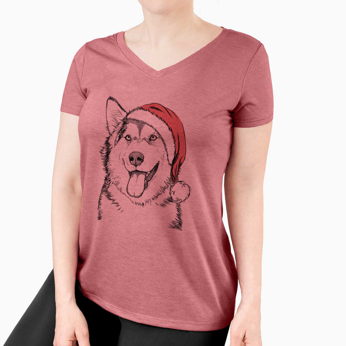 Santa Kaskae the Alaskan Malamute - Women's V-neck Shirt