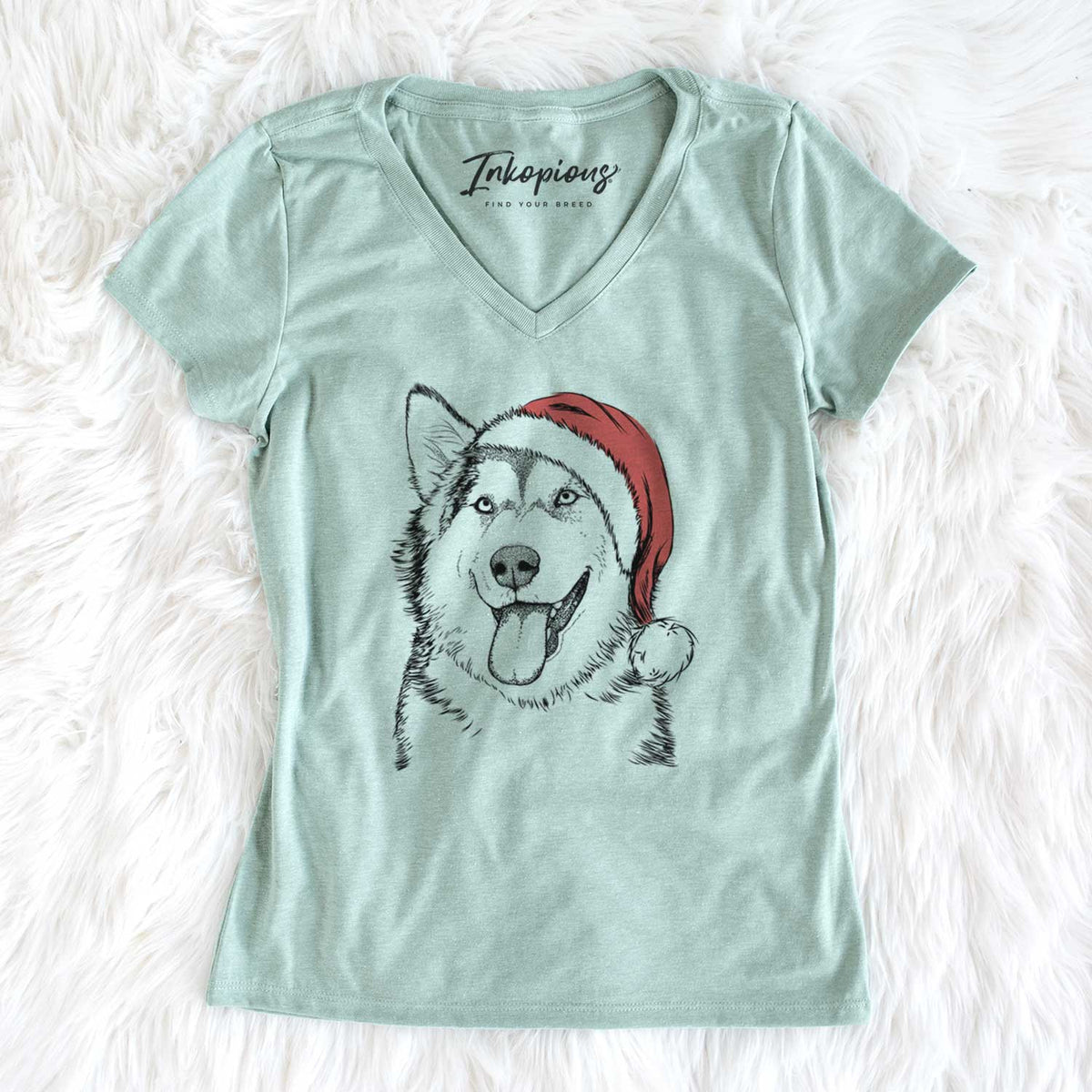 Santa Kaskae the Alaskan Malamute - Women's V-neck Shirt