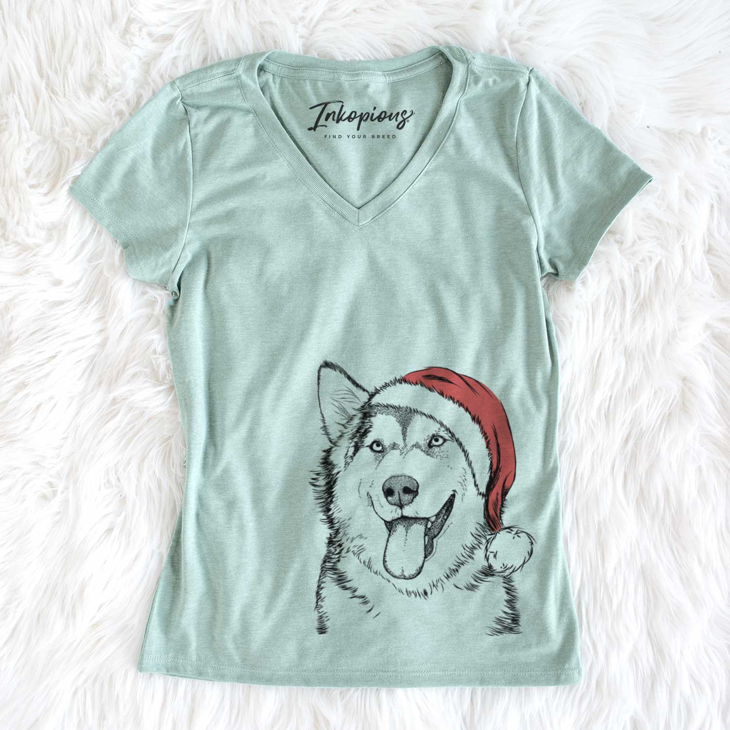 Santa Kaskae the Alaskan Malamute - Women's V-neck Shirt