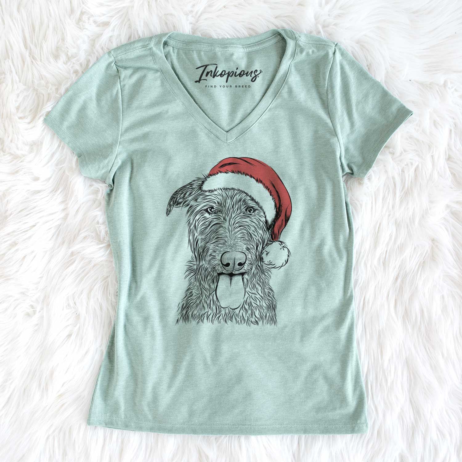 Santa Keeva the Irish Wolfhound - Women's V-neck Shirt