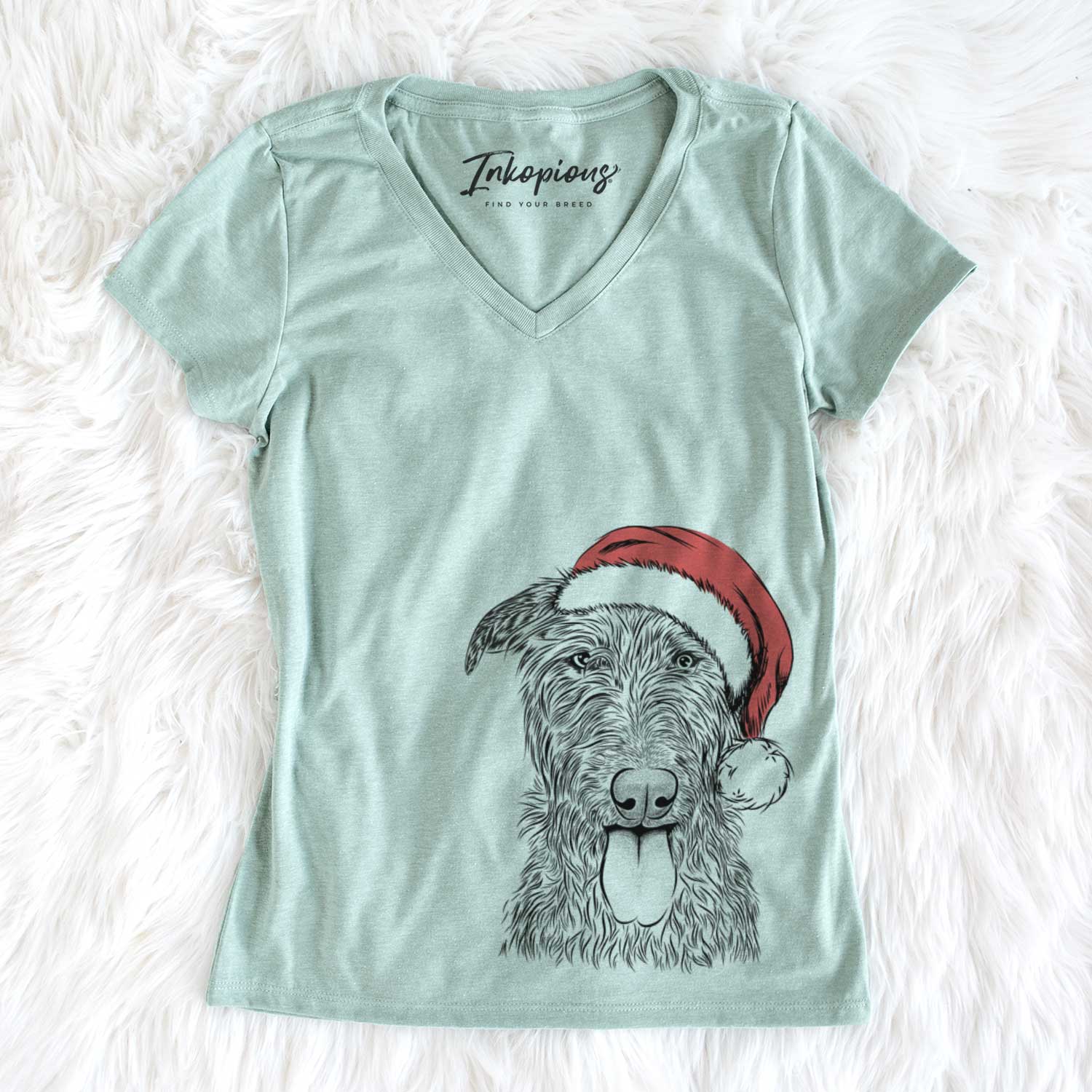 Santa Keeva the Irish Wolfhound - Women's V-neck Shirt