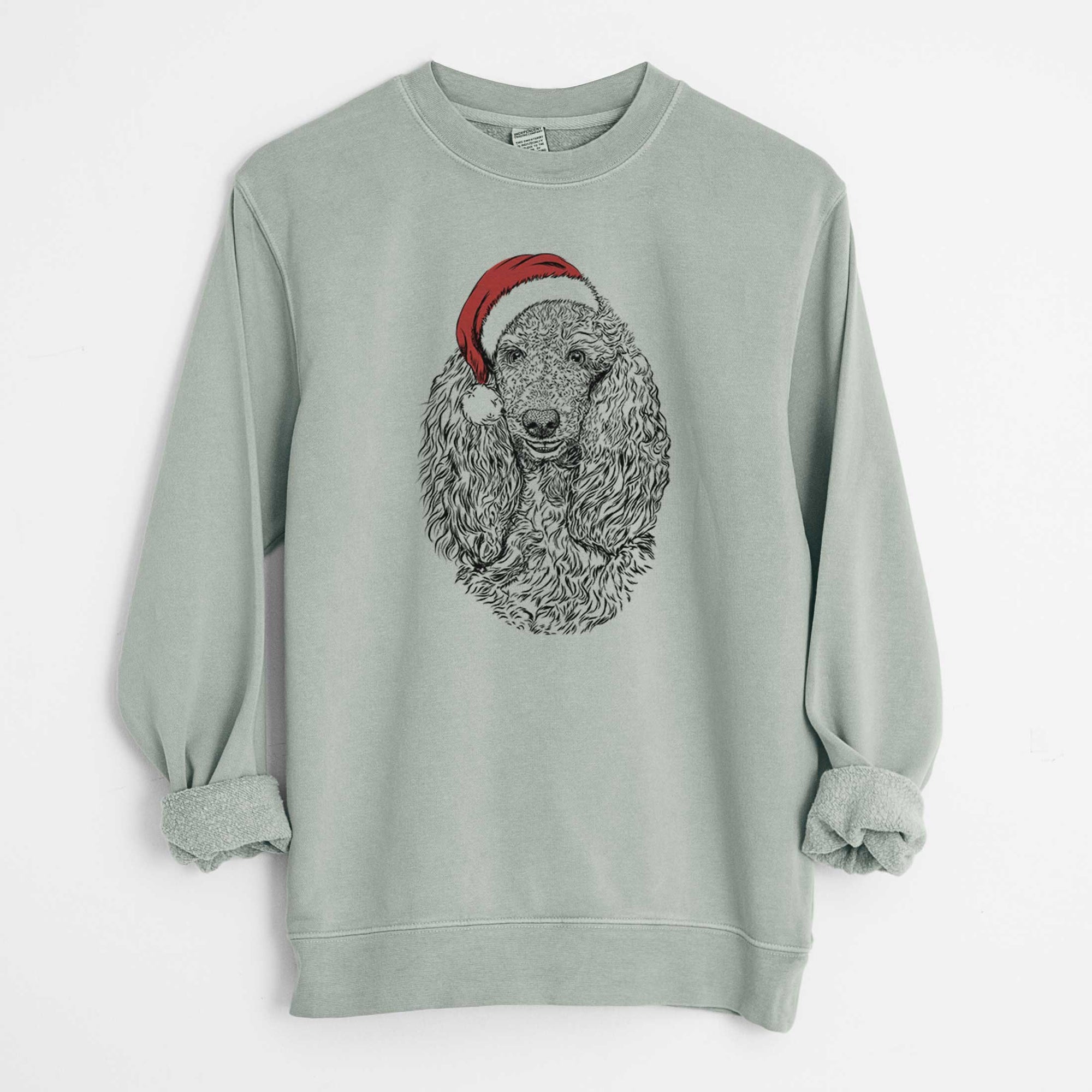 Santa Kenna the Standard Poodle - Unisex Pigment Dyed Crew Sweatshirt