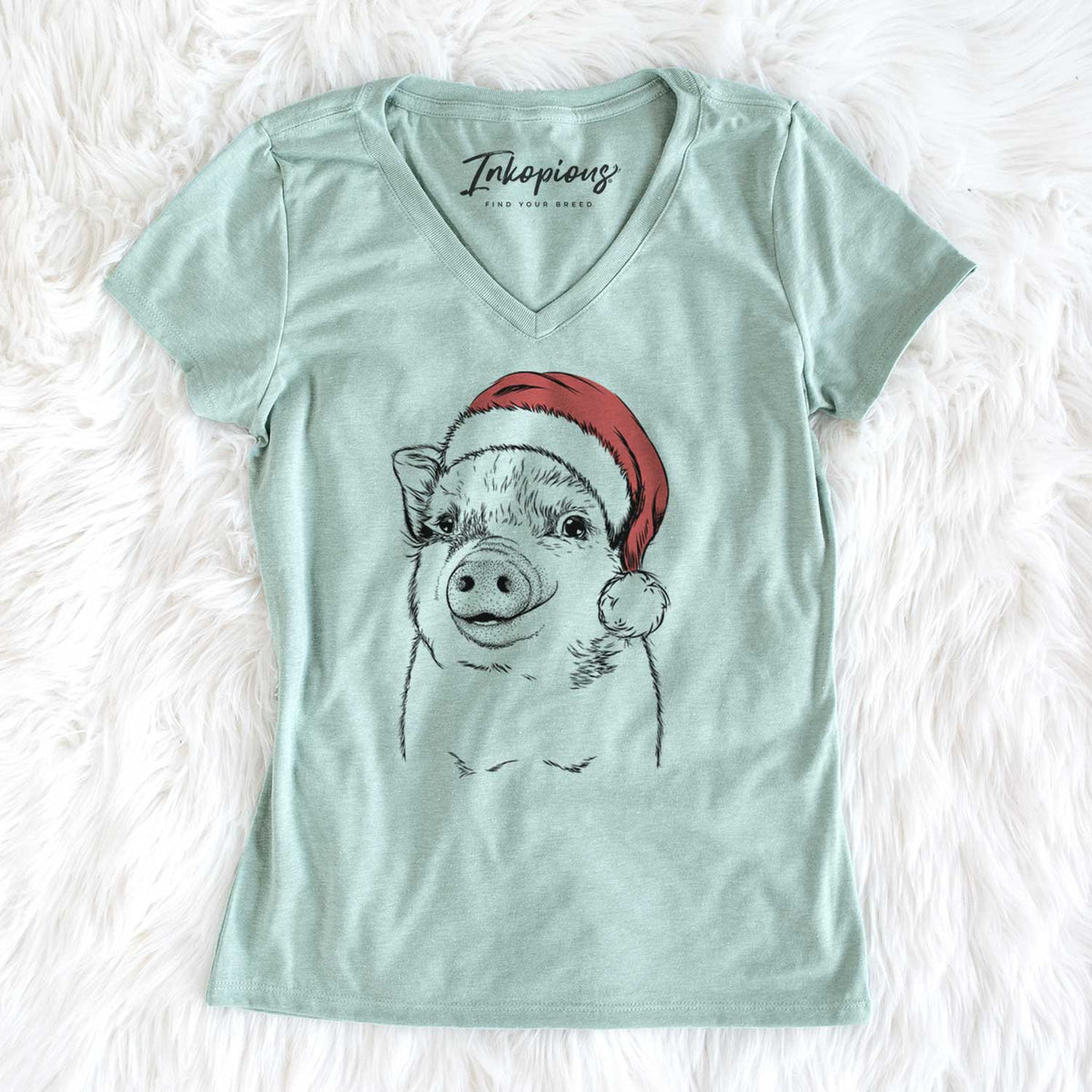 Santa Kevin the Spotted Pig - Women's V-neck Shirt