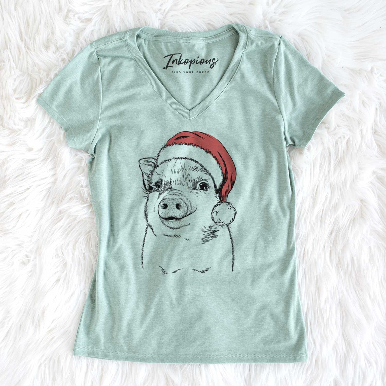 Santa Kevin the Spotted Pig - Women's V-neck Shirt