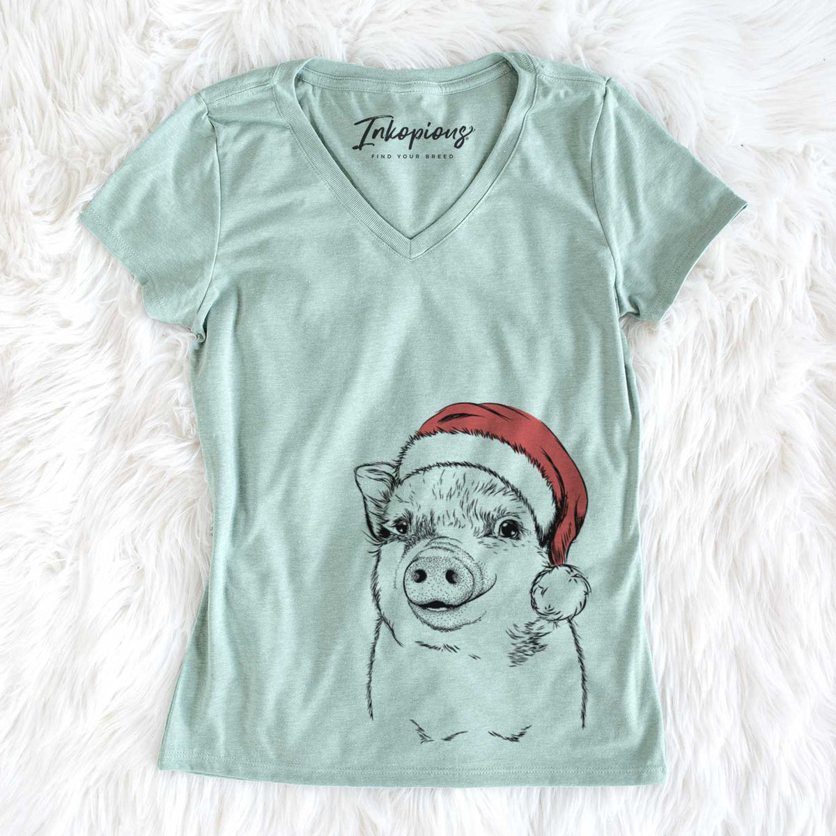 Santa Kevin the Spotted Pig - Women&#39;s V-neck Shirt