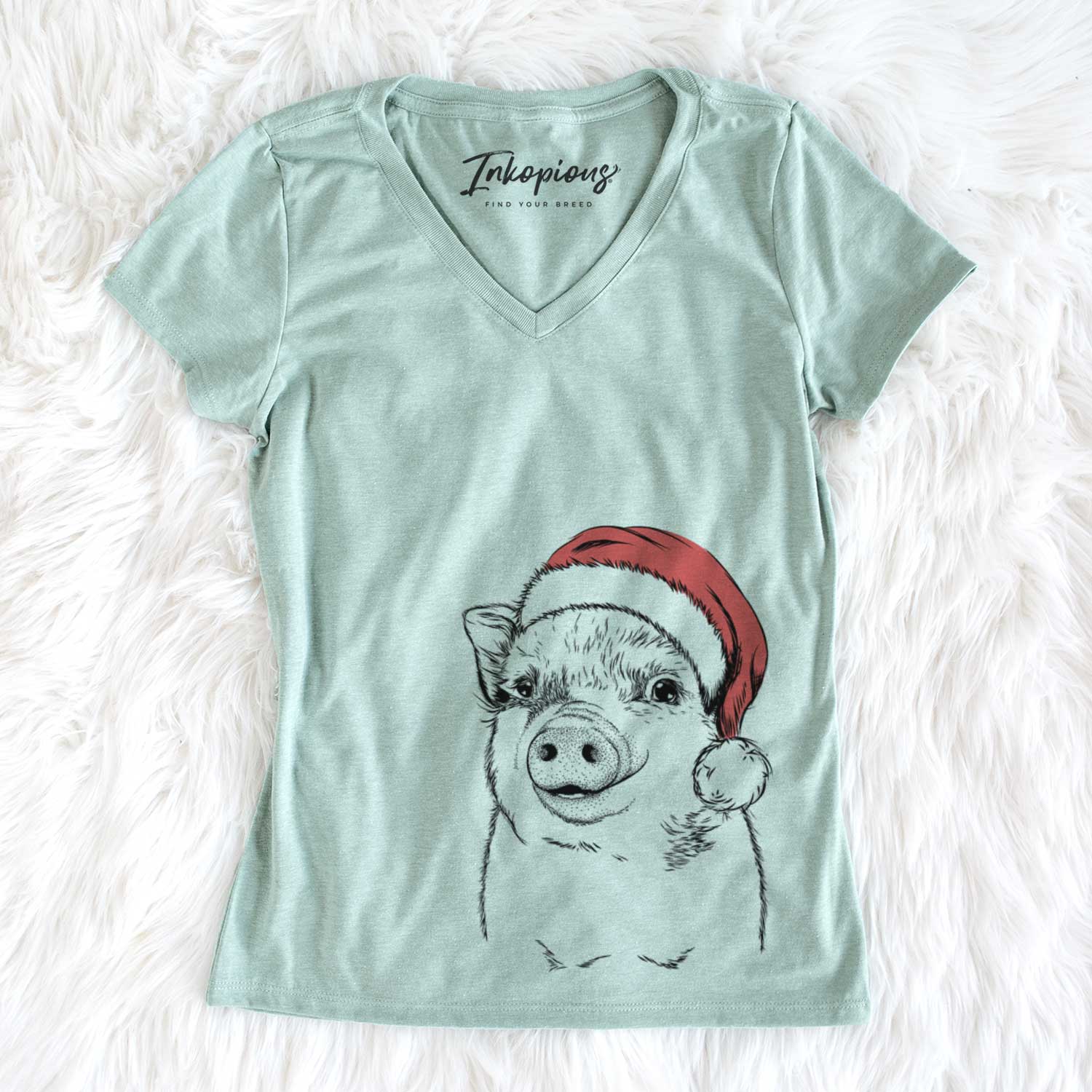 Santa Kevin the Spotted Pig - Women's V-neck Shirt
