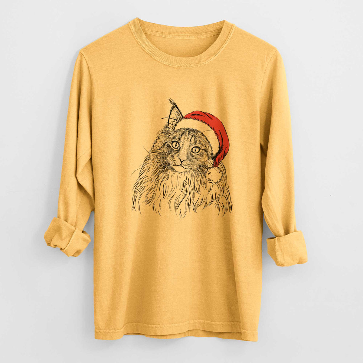 Santa Kiki the Maine Coon Cat - Heavyweight 100% Cotton Long Sleeve