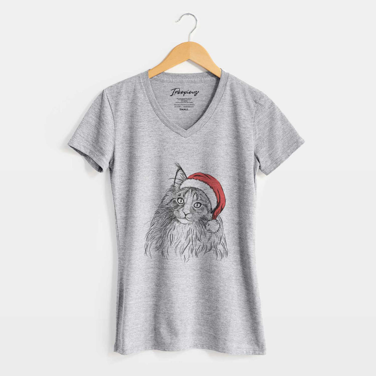 Santa Kiki the Maine Coon Cat - Women's V-neck Shirt