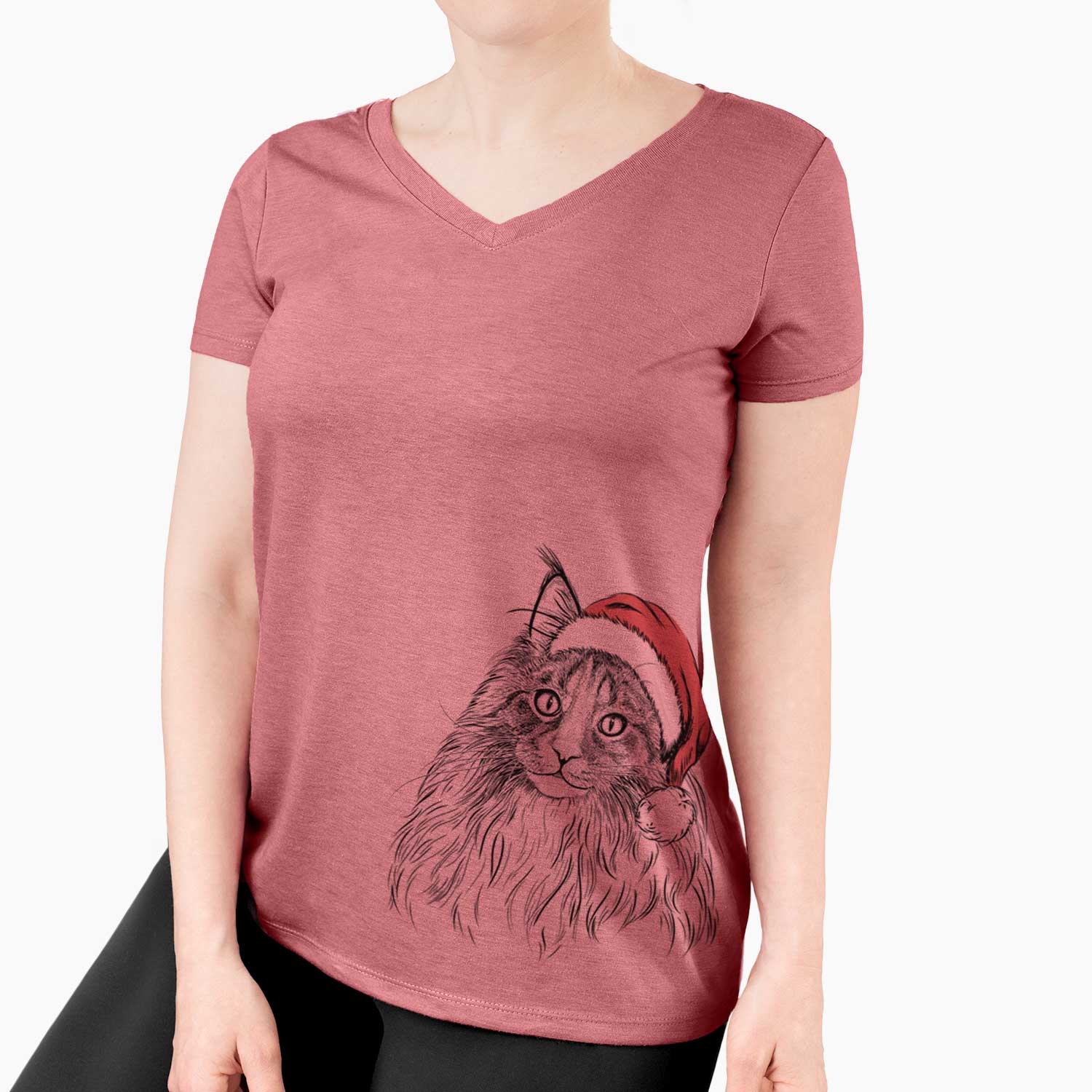 Santa Kiki the Maine Coon Cat - Women's V-neck Shirt