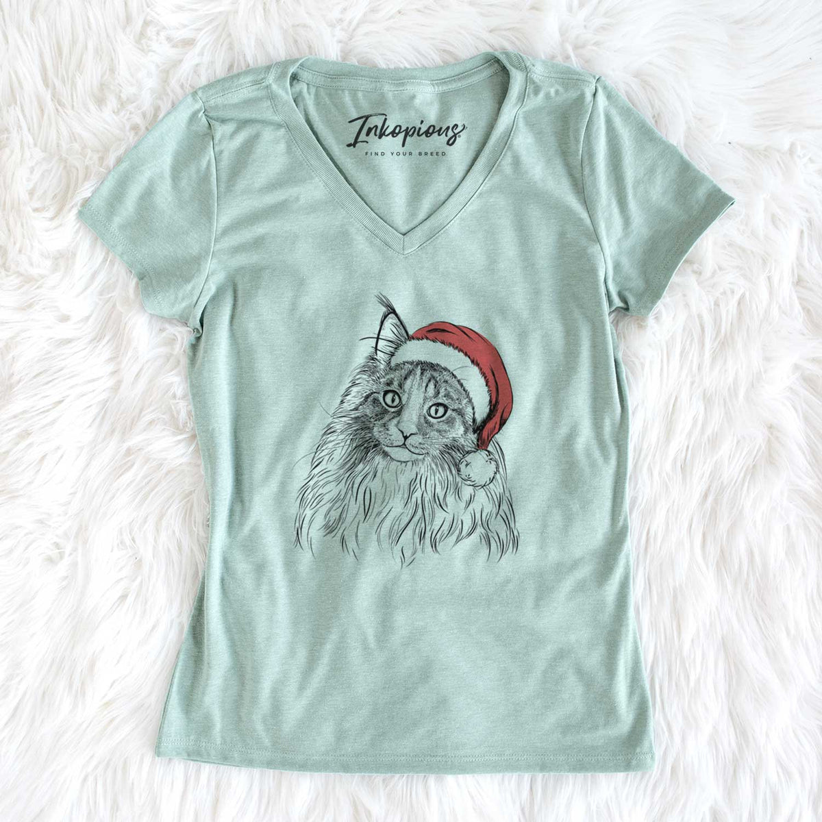 Santa Kiki the Maine Coon Cat - Women's V-neck Shirt