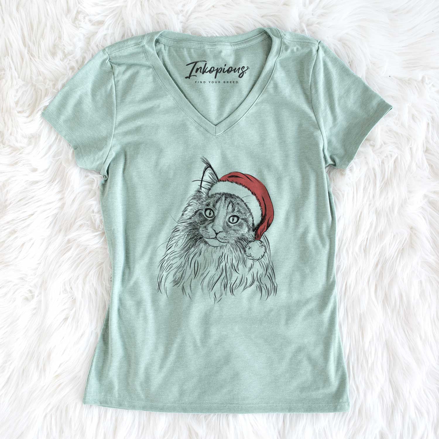 Santa Kiki the Maine Coon Cat - Women's V-neck Shirt