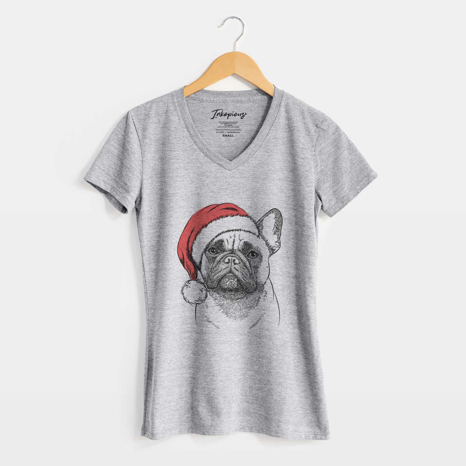 Santa Kingsleigh the French Bulldog - Women's V-neck Shirt