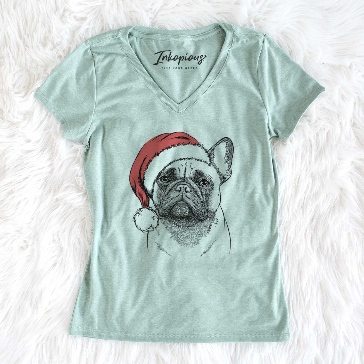 Santa Kingsleigh the French Bulldog - Women's V-neck Shirt