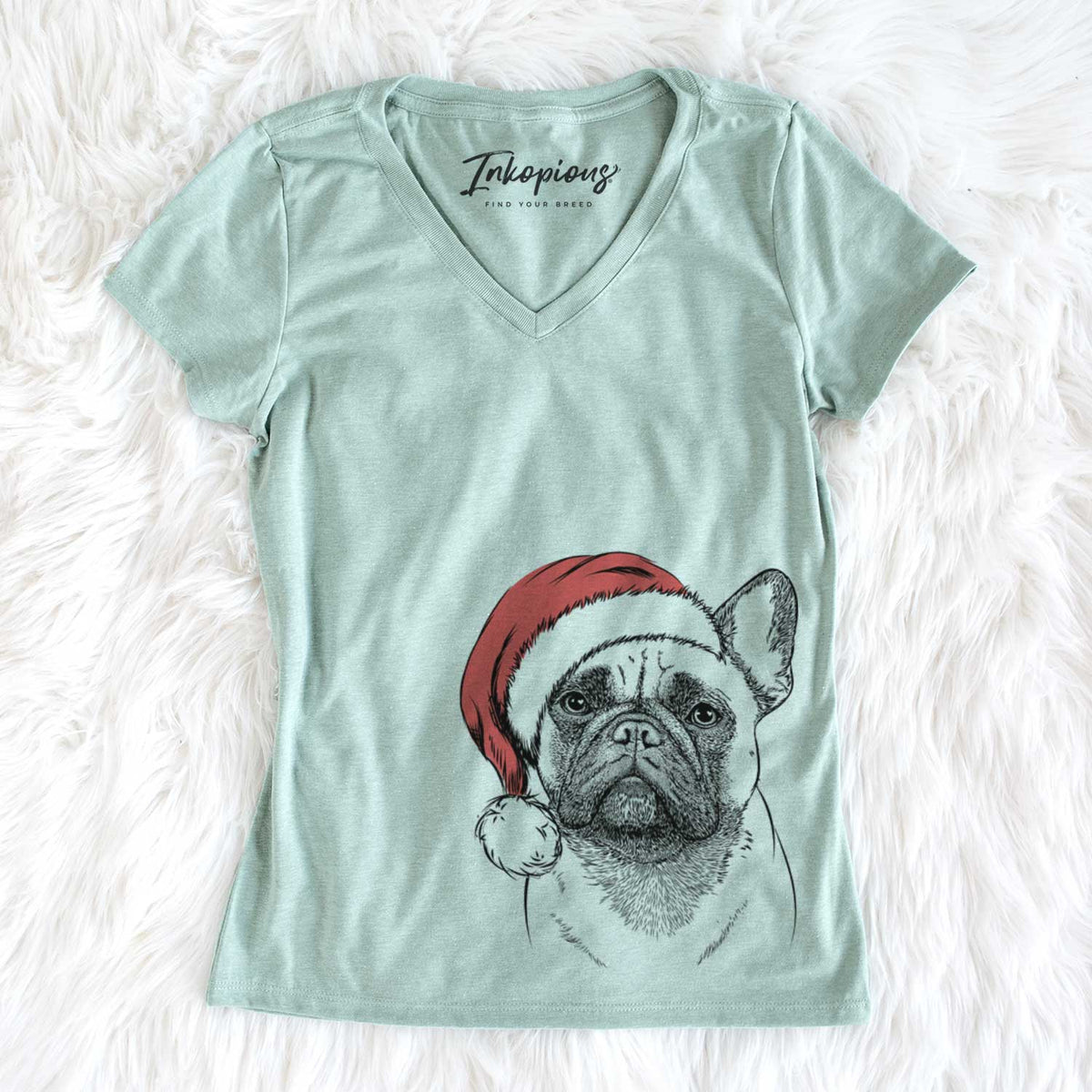 Santa Kingsleigh the French Bulldog - Women&#39;s V-neck Shirt