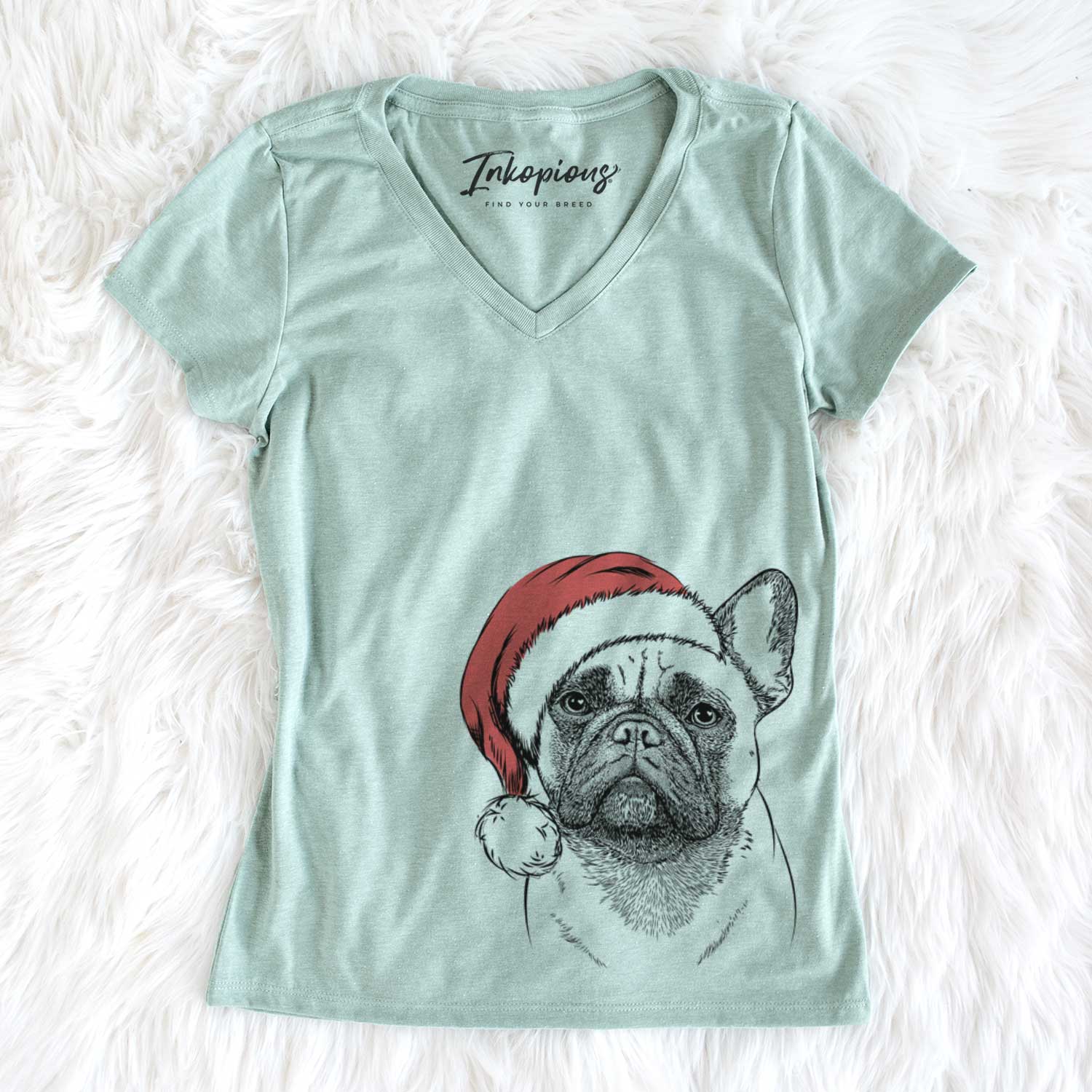 Santa Kingsleigh the French Bulldog - Women's V-neck Shirt