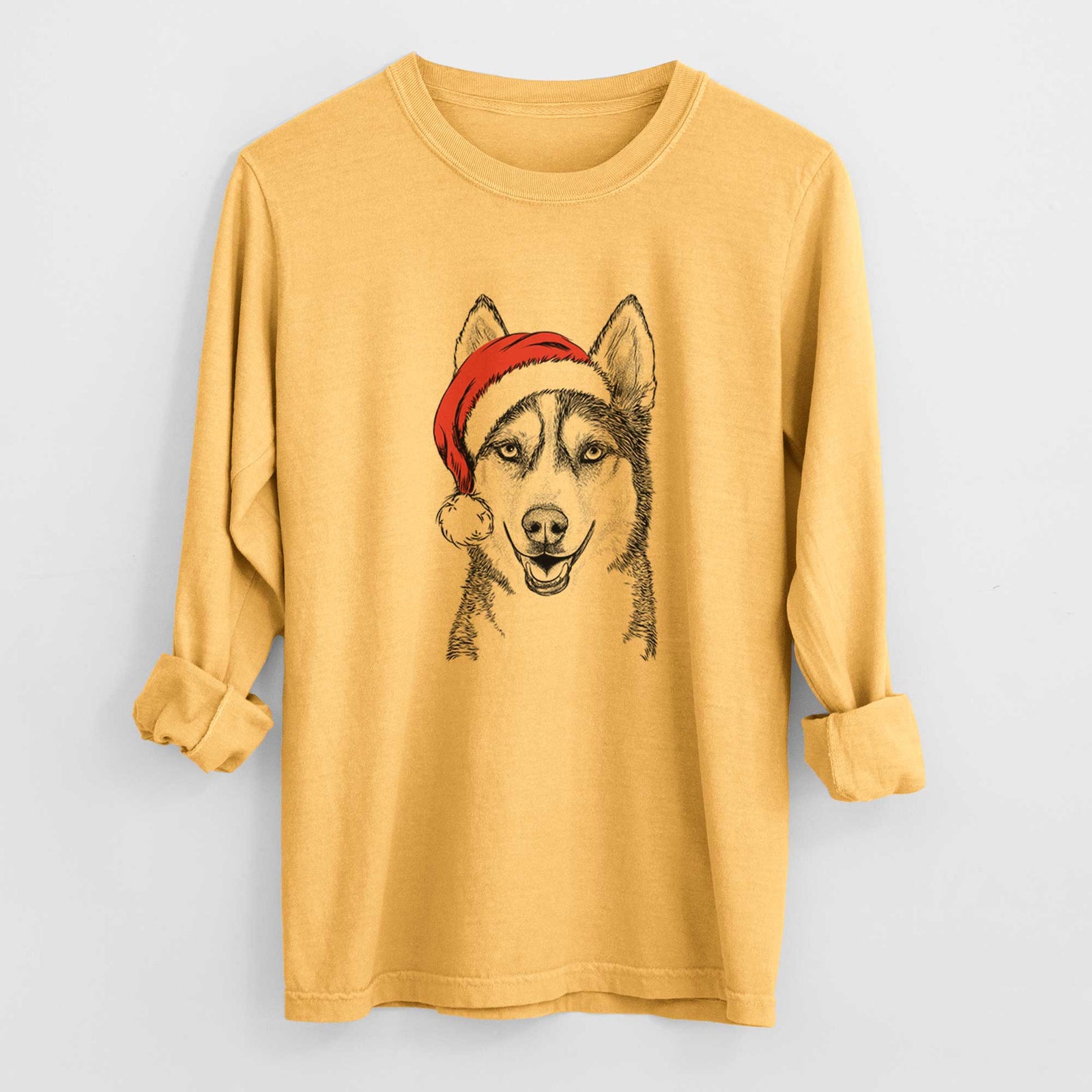 Santa Kira the Siberian Husky - Heavyweight 100% Cotton Long Sleeve