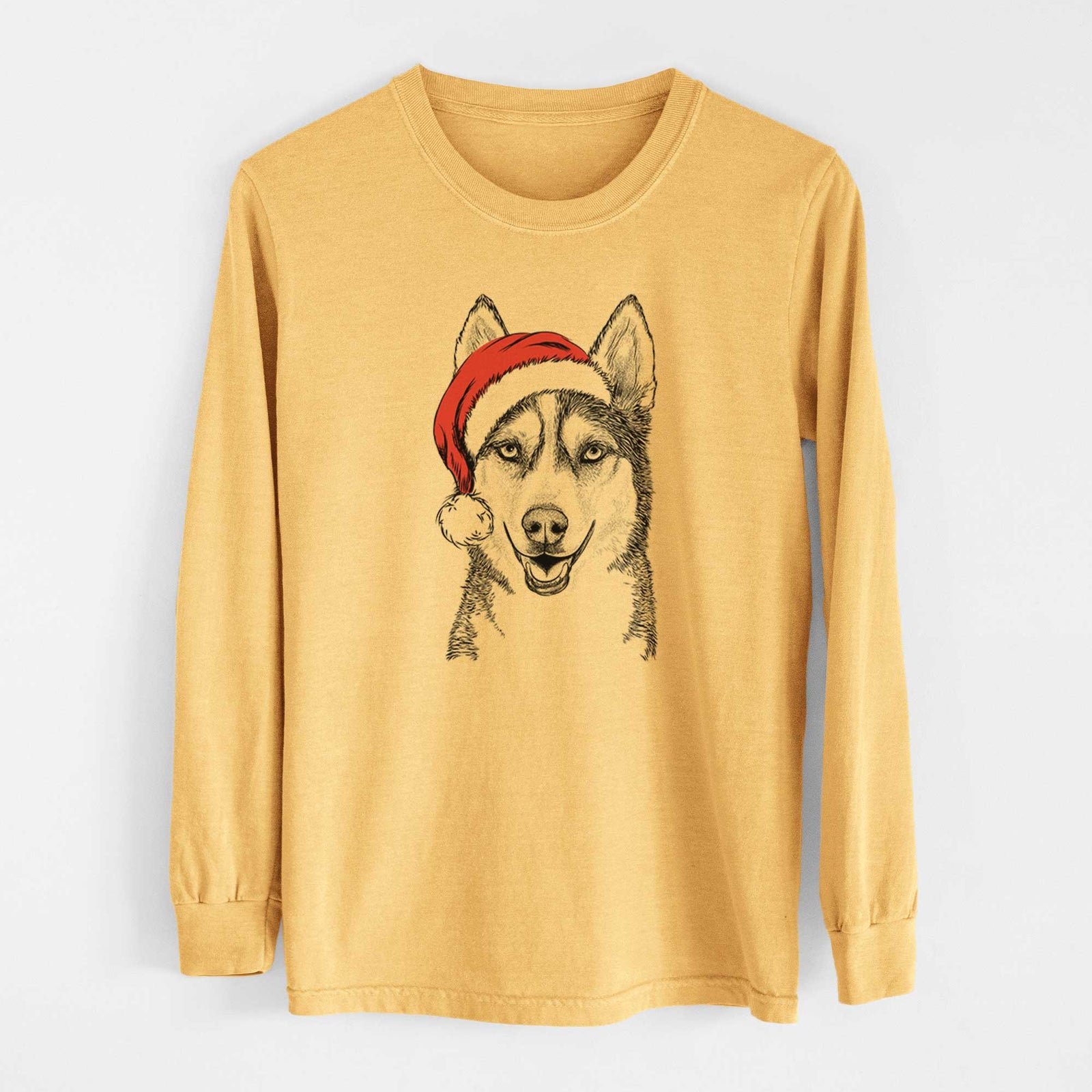 Santa Kira the Siberian Husky - Heavyweight 100% Cotton Long Sleeve