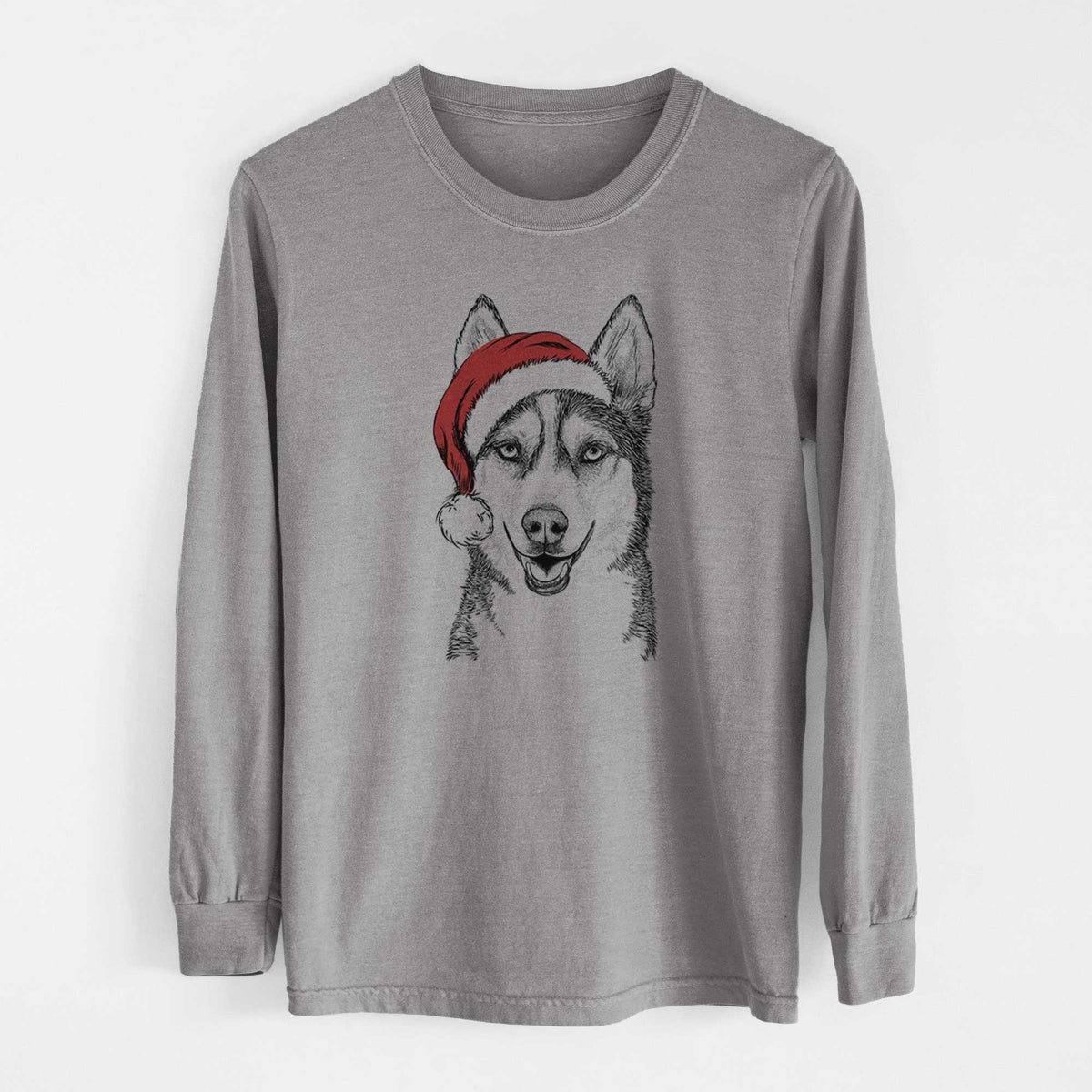 Santa Kira the Siberian Husky - Heavyweight 100% Cotton Long Sleeve