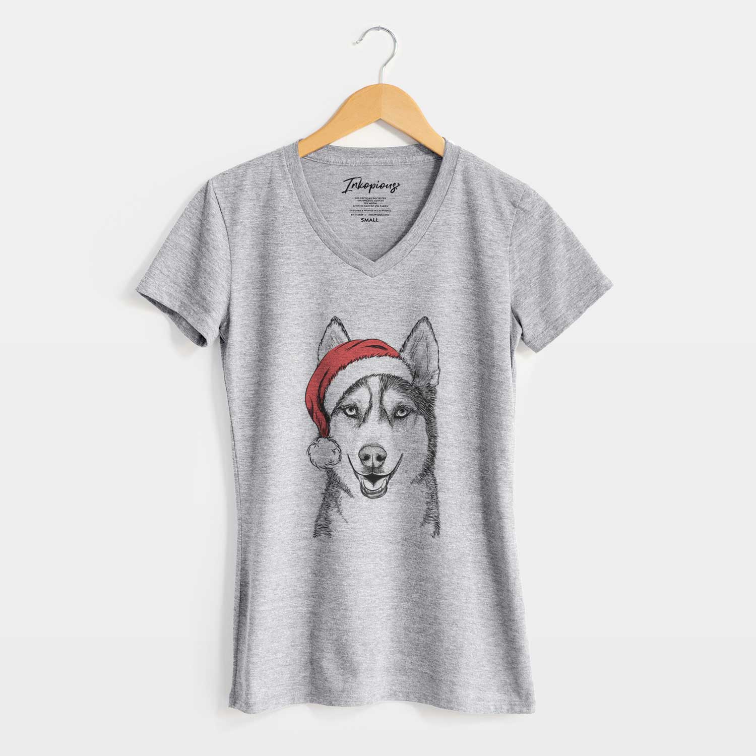 Santa Kira the Siberian Husky - Women's V-neck Shirt