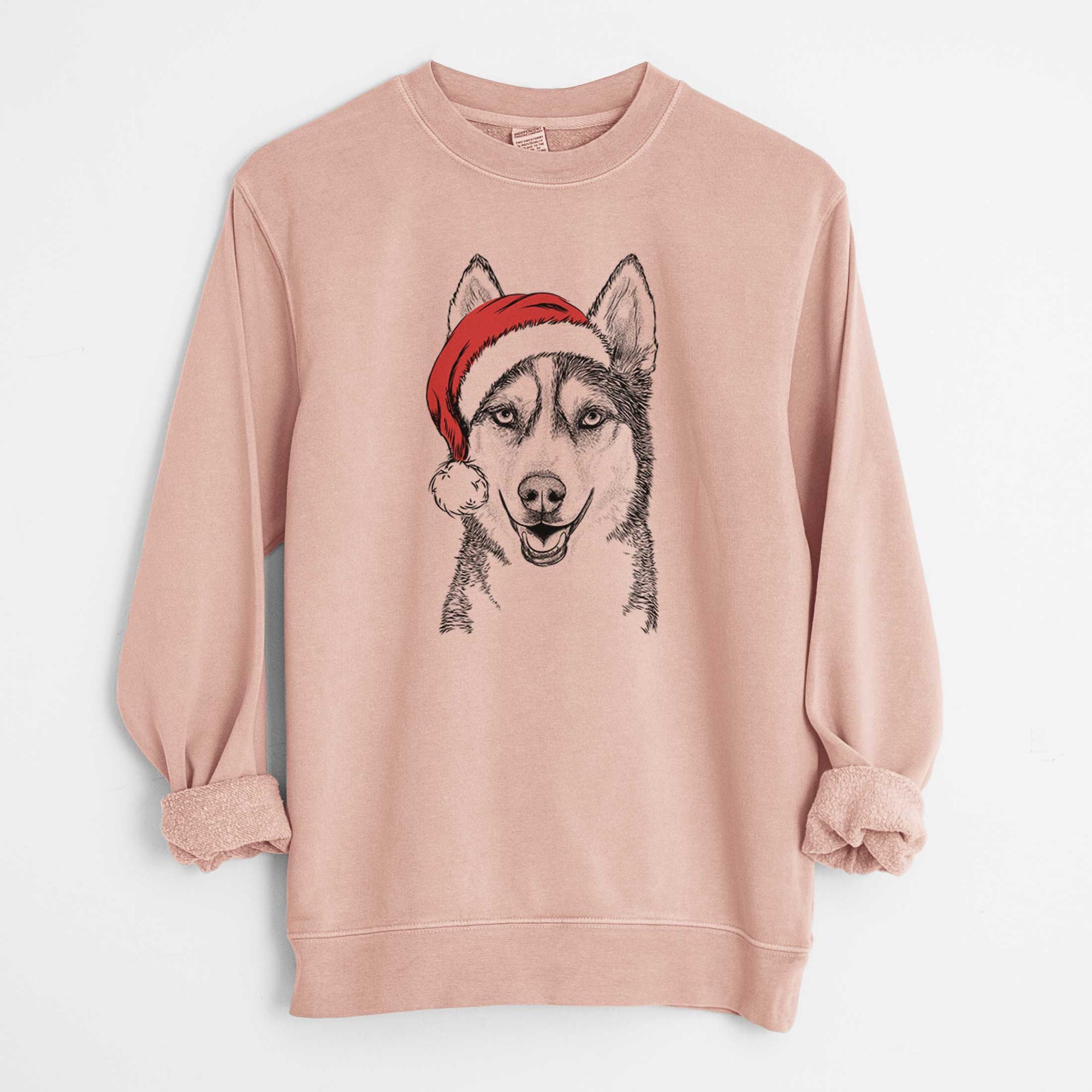 Santa Kira the Siberian Husky - Unisex Pigment Dyed Crew Sweatshirt