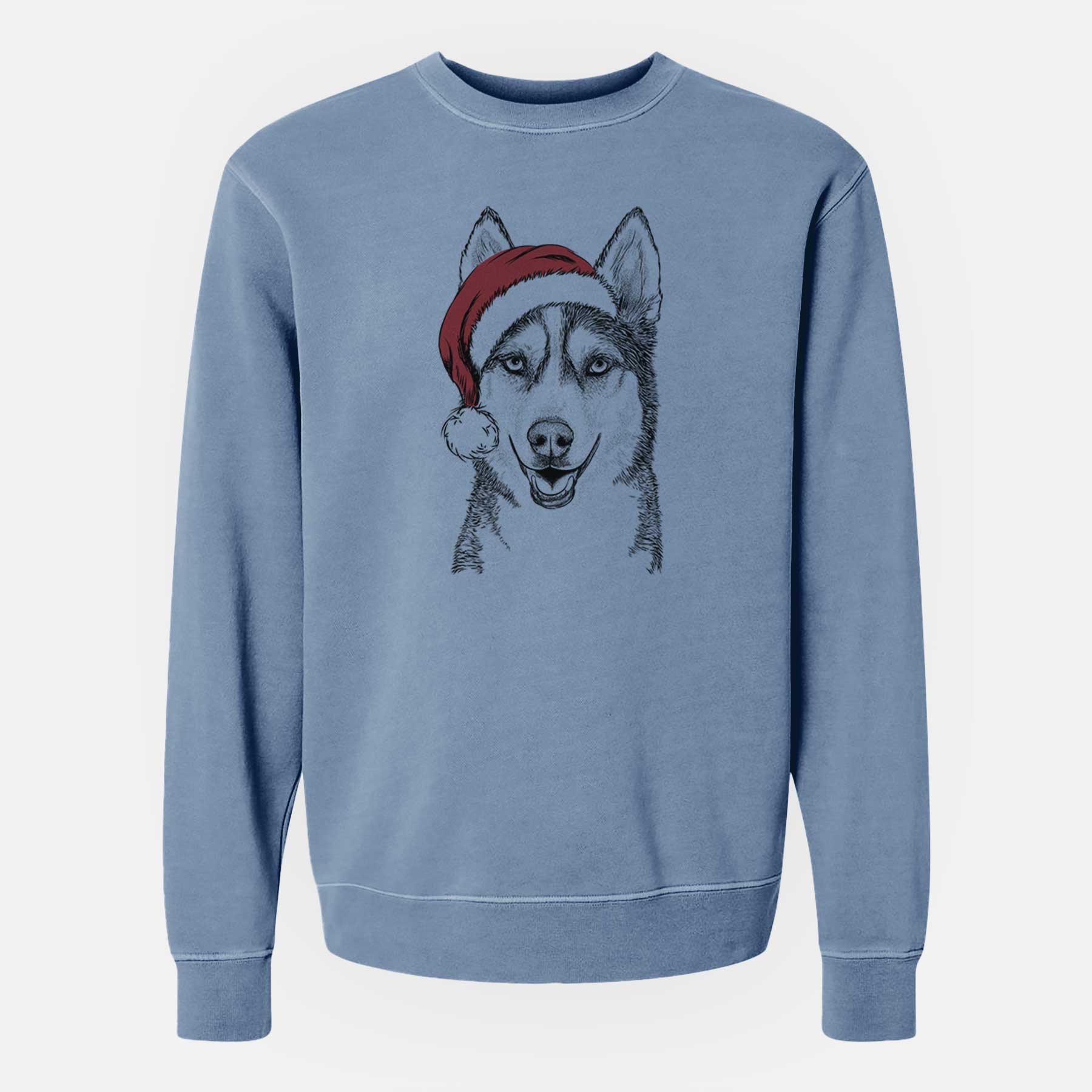 Santa Kira the Siberian Husky - Unisex Pigment Dyed Crew Sweatshirt