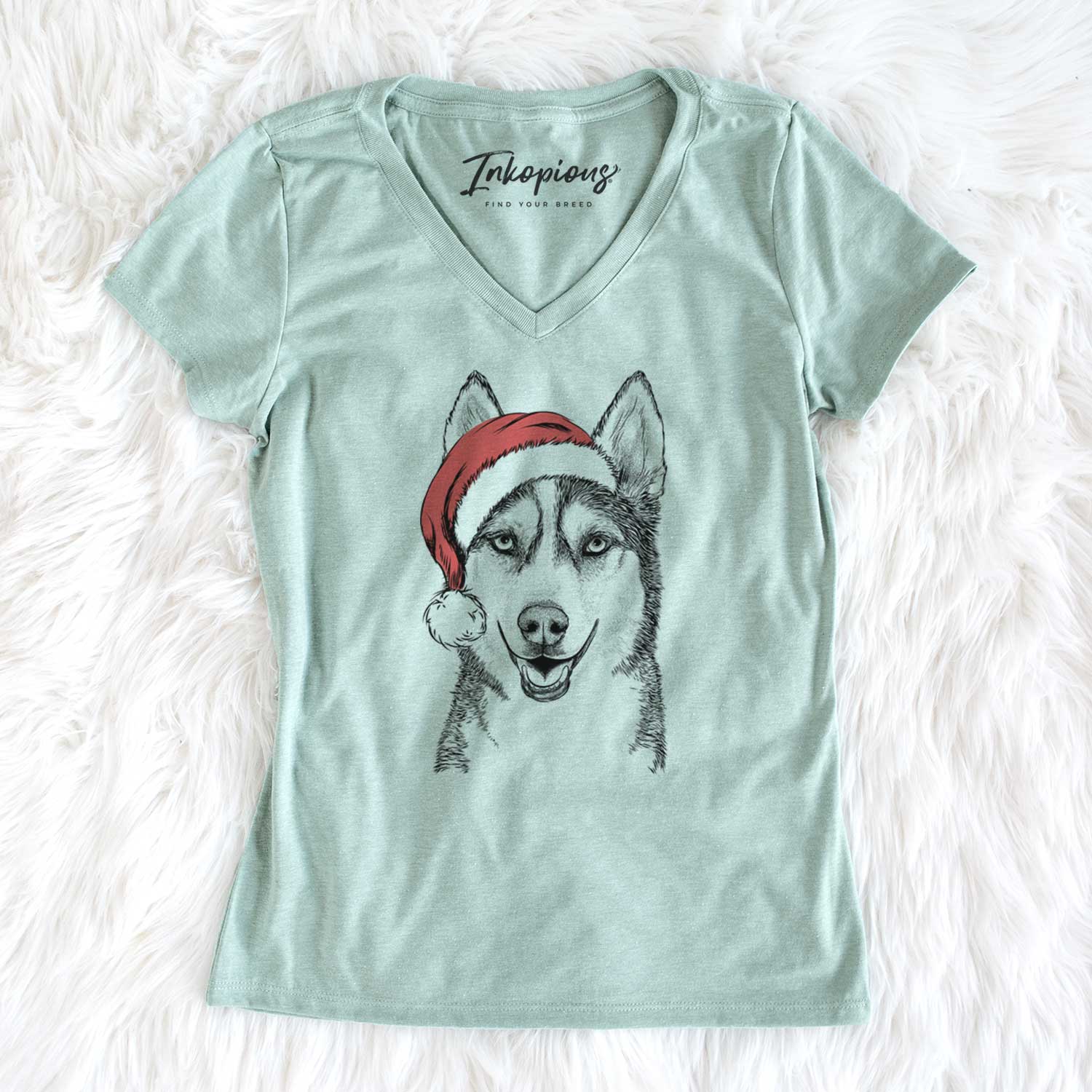 Santa Kira the Siberian Husky - Women's V-neck Shirt