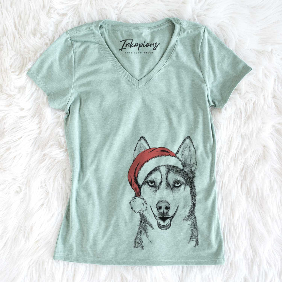 Santa Kira the Siberian Husky - Women&#39;s V-neck Shirt