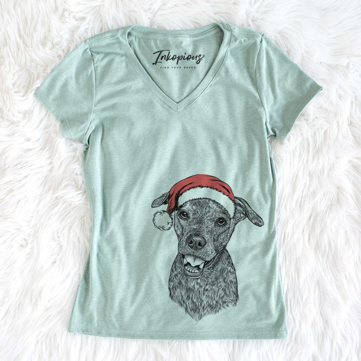 Santa Kirby the Mountain Cur Mix - Women&#39;s V-neck Shirt