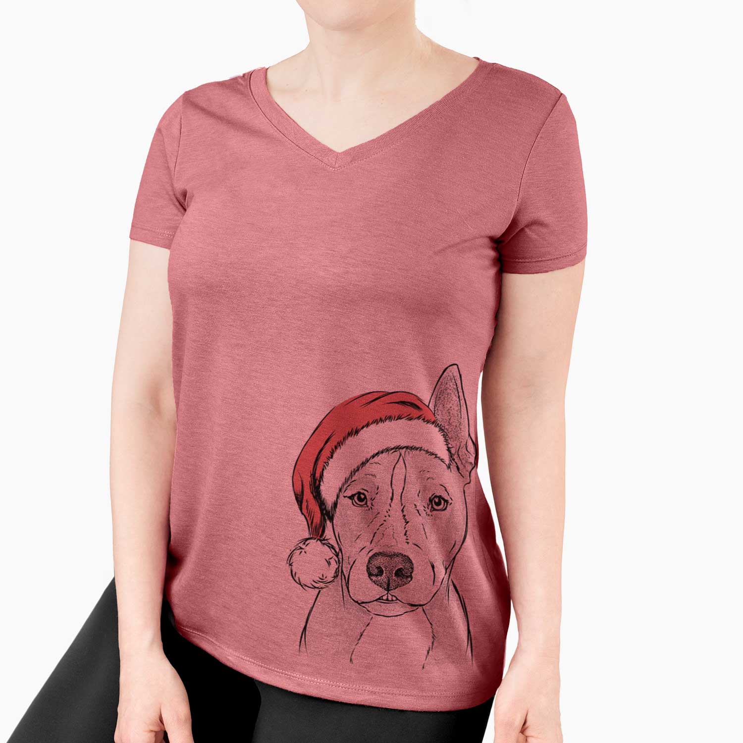 Santa Kisses the Pitbull - Women's V-neck Shirt