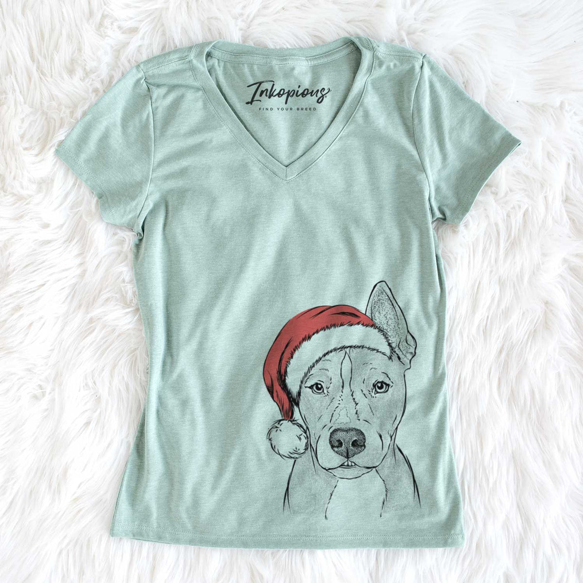 Santa Kisses the Pitbull - Women&#39;s V-neck Shirt