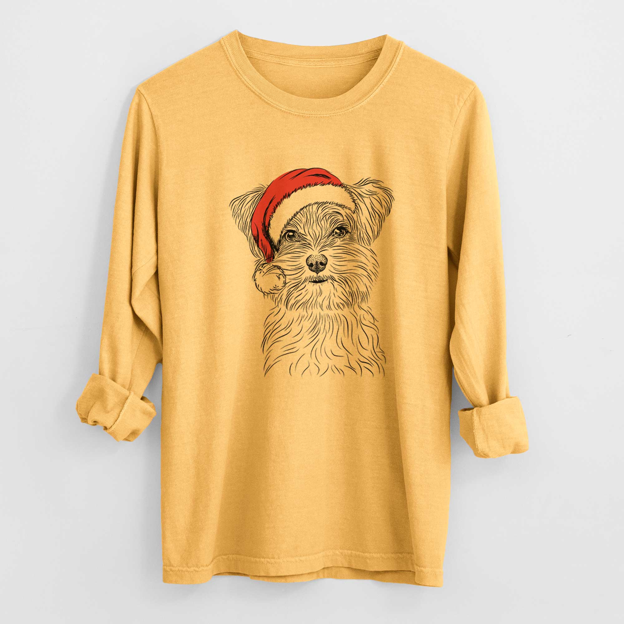 Santa Kiwi the Morkie - Heavyweight 100% Cotton Long Sleeve