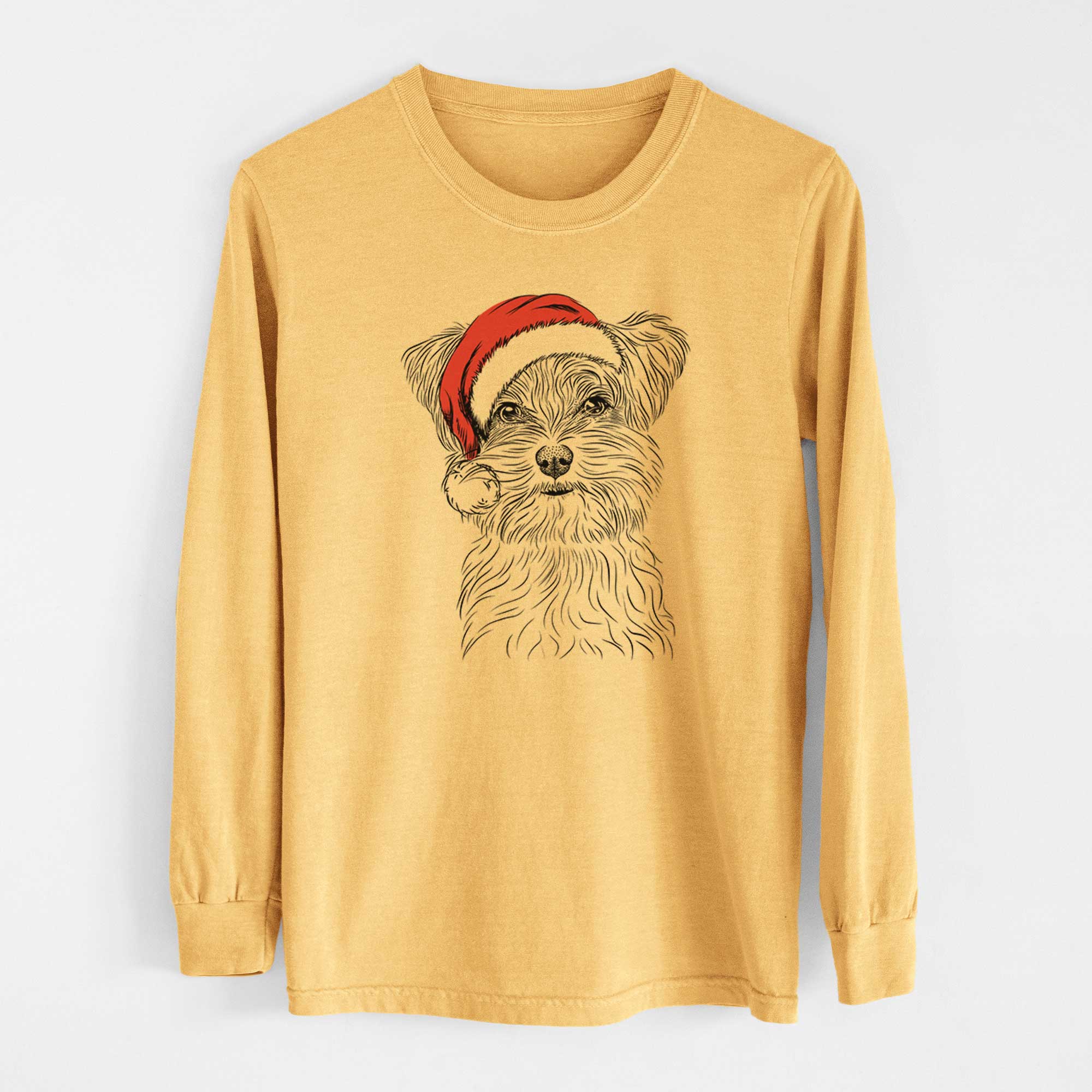 Santa Kiwi the Morkie - Heavyweight 100% Cotton Long Sleeve