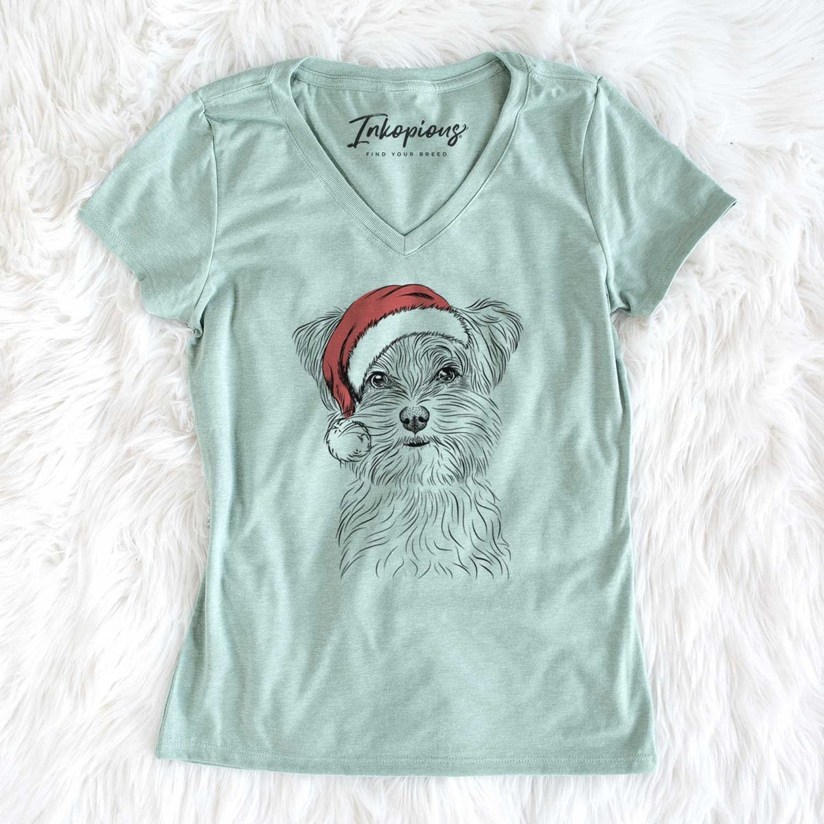 Santa Kiwi the Morkie - Women's V-neck Shirt