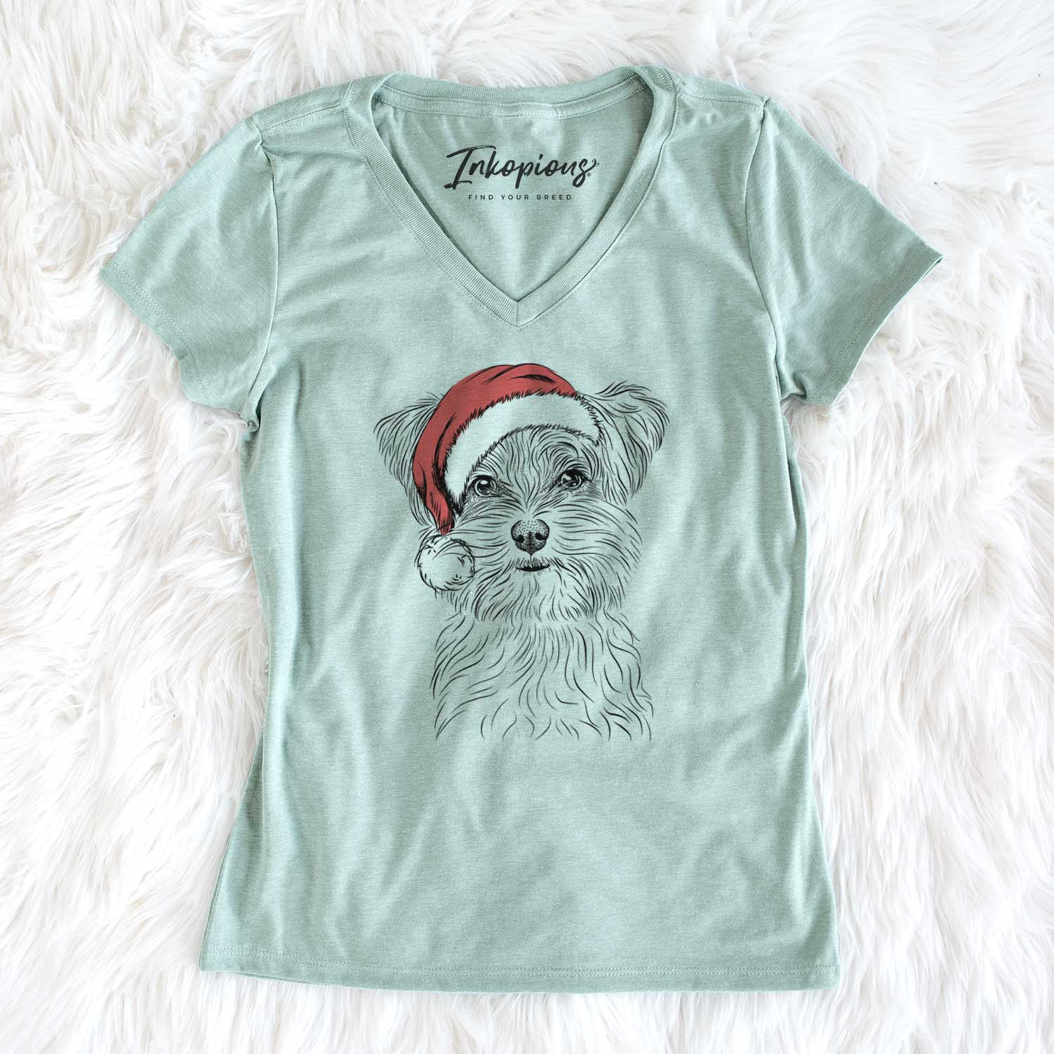 Santa Kiwi the Morkie - Women's V-neck Shirt