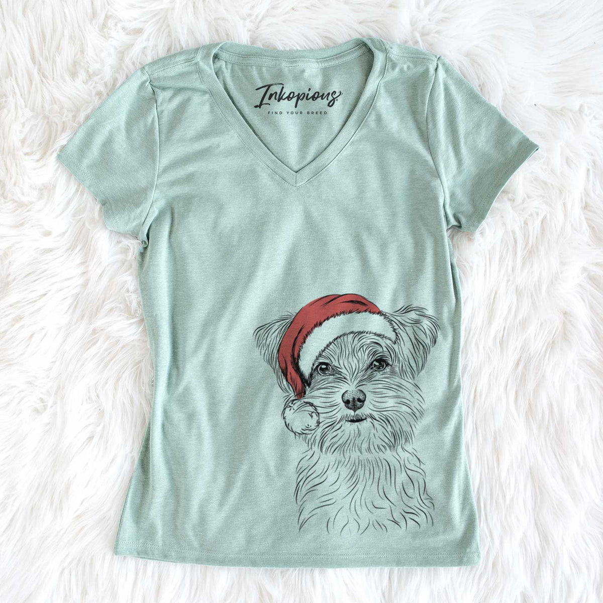Santa Kiwi the Morkie - Women&#39;s V-neck Shirt