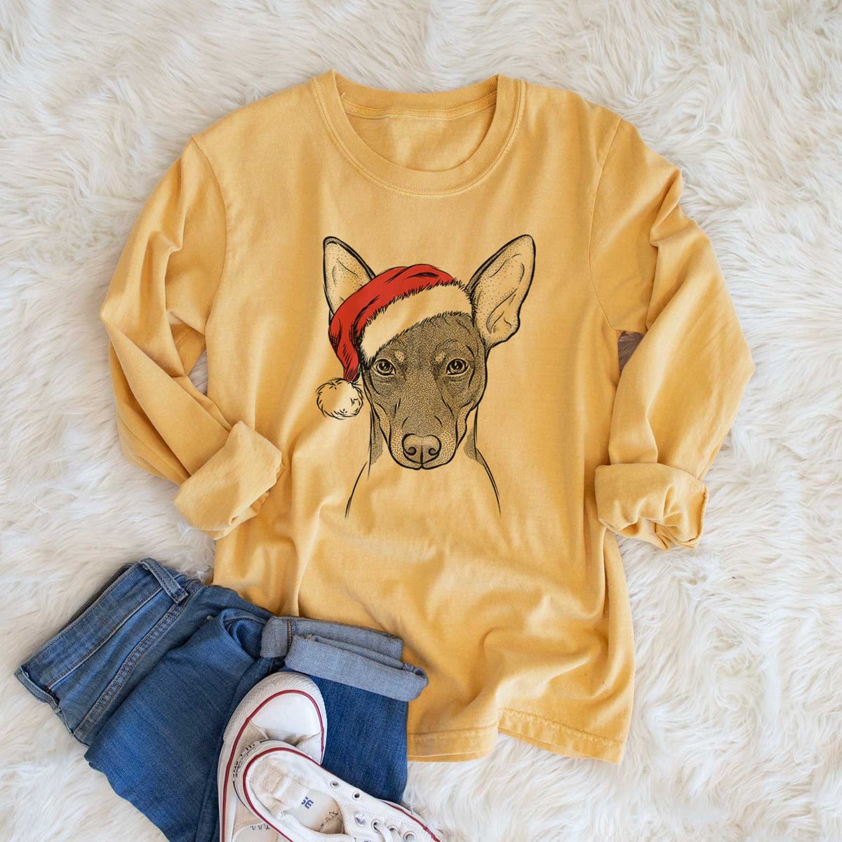 Santa Knox the Rat Terrier - Heavyweight 100% Cotton Long Sleeve