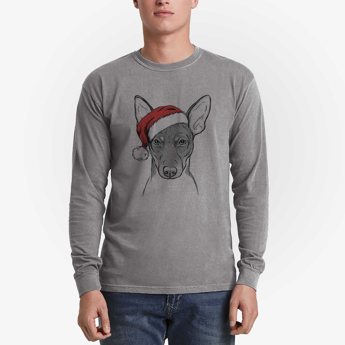 Santa Knox the Rat Terrier - Heavyweight 100% Cotton Long Sleeve