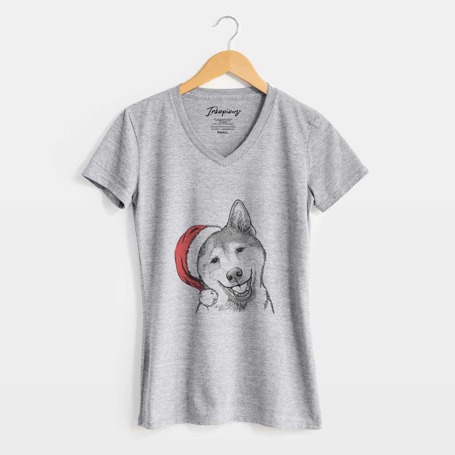 Santa Koby the Shiba Inu - Women's V-neck Shirt