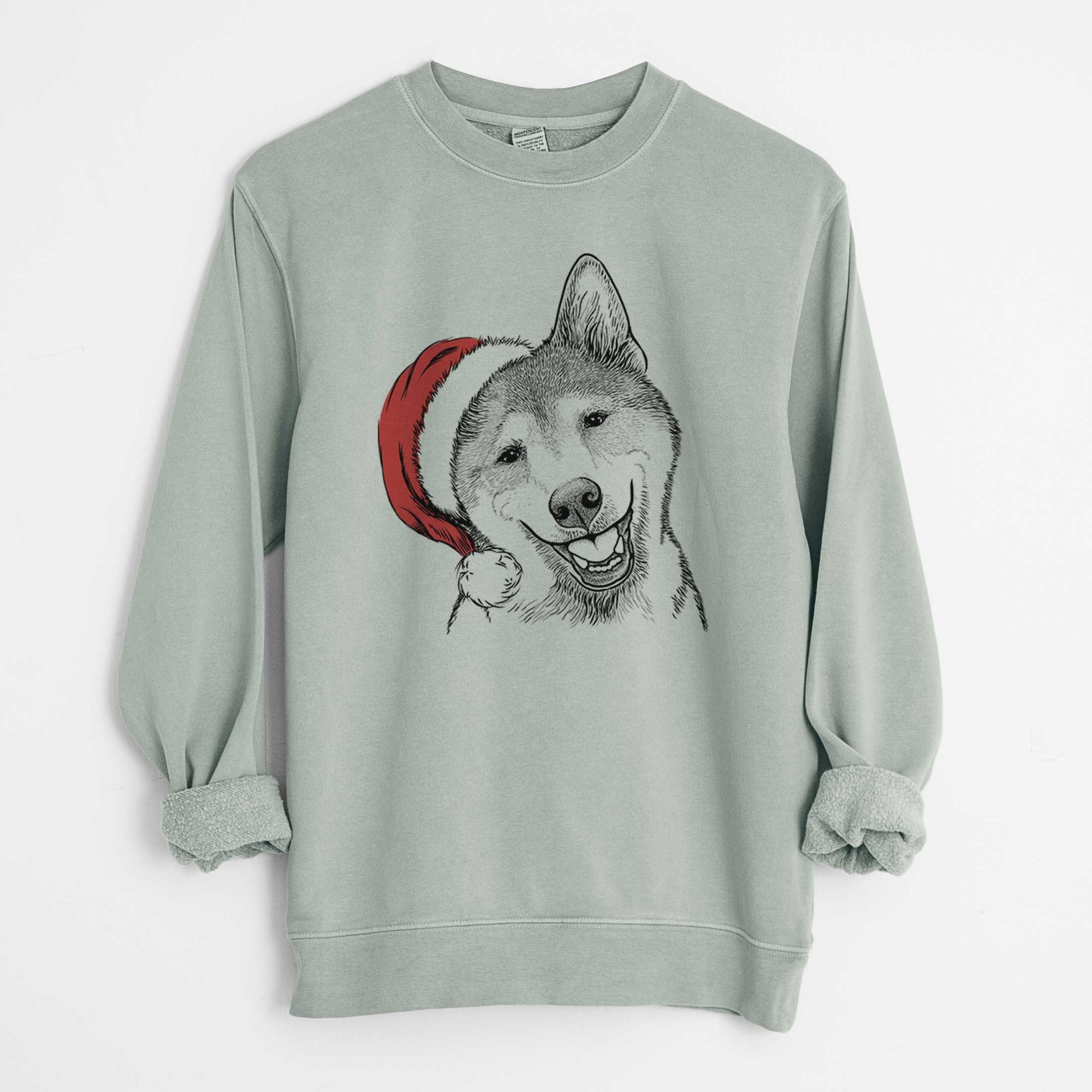 Santa Koby the Shiba Inu - Unisex Pigment Dyed Crew Sweatshirt