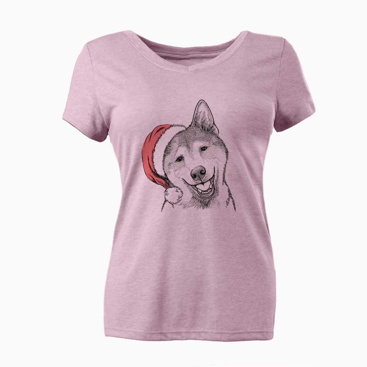 Santa Koby the Shiba Inu - Women's V-neck Shirt