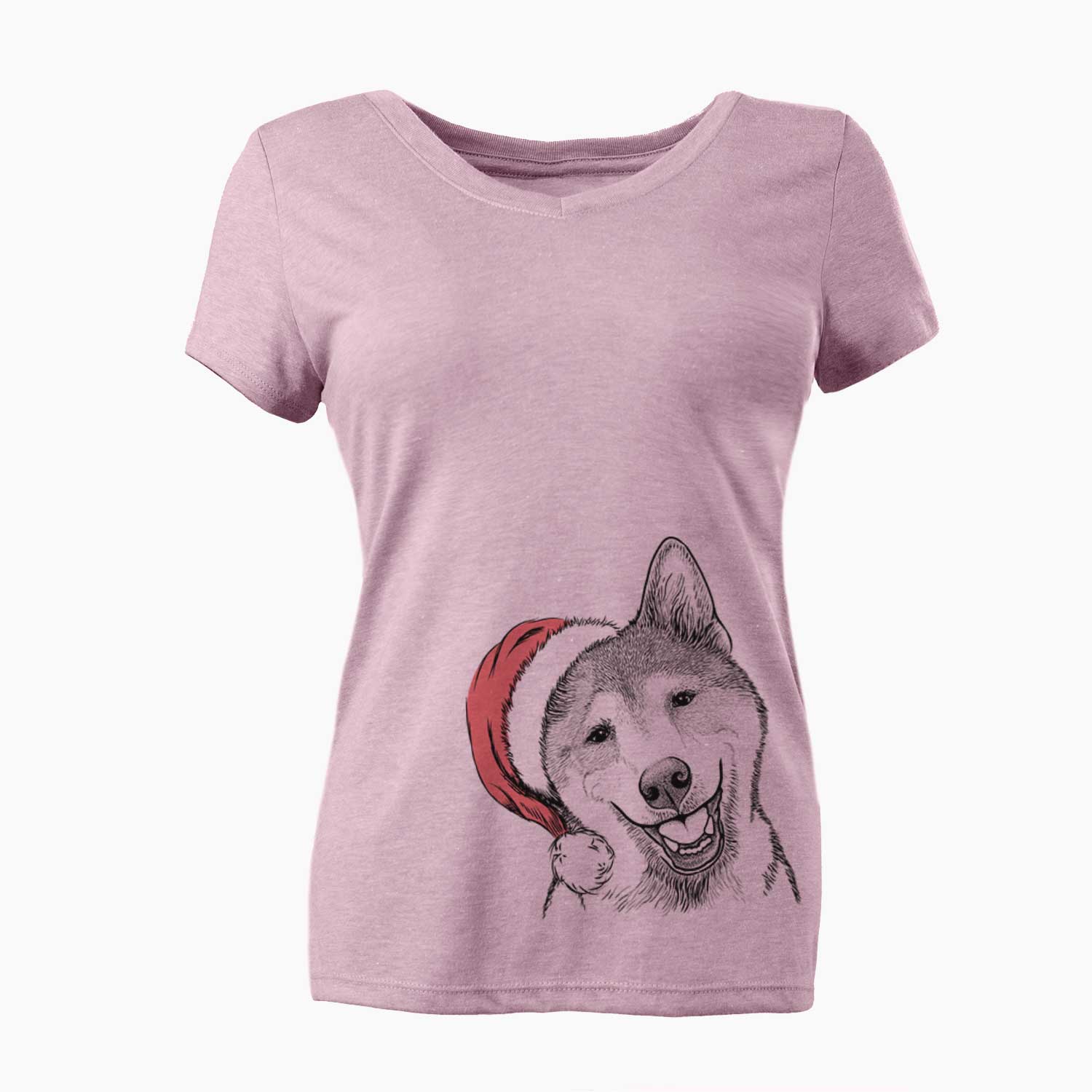Santa Koby the Shiba Inu - Women's V-neck Shirt
