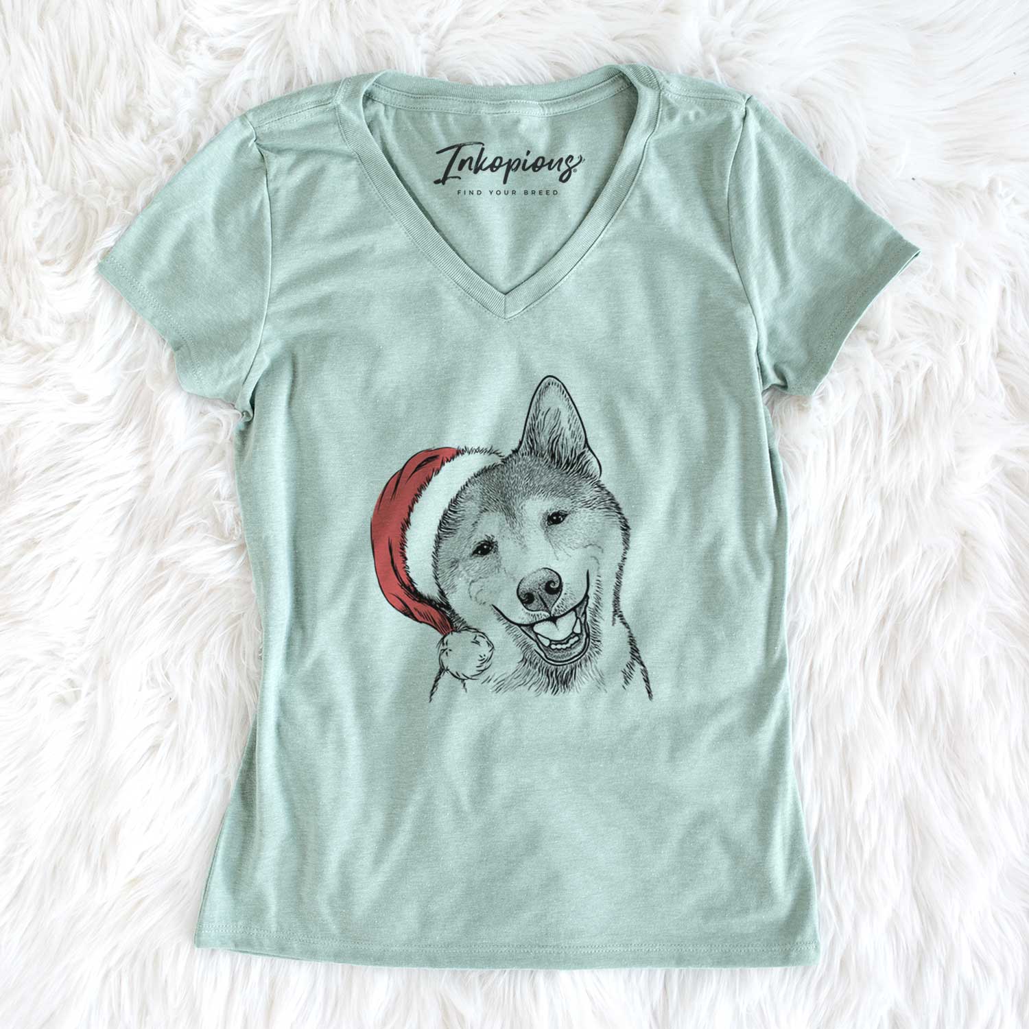 Santa Koby the Shiba Inu - Women's V-neck Shirt